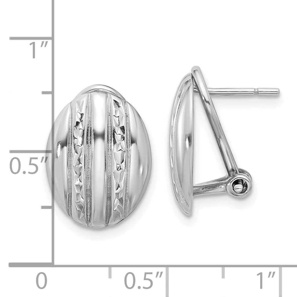 Sterling Silver RH-plated Polished Textured Oval Omega Back Earrings