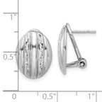 Sterling Silver RH-plated Polished Textured Oval Omega Back Earrings