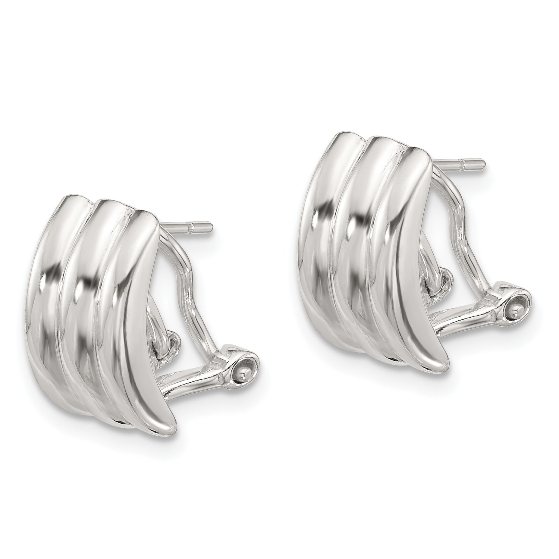 Sterling Silver Polished Striped Texture Omega Back Earrings
