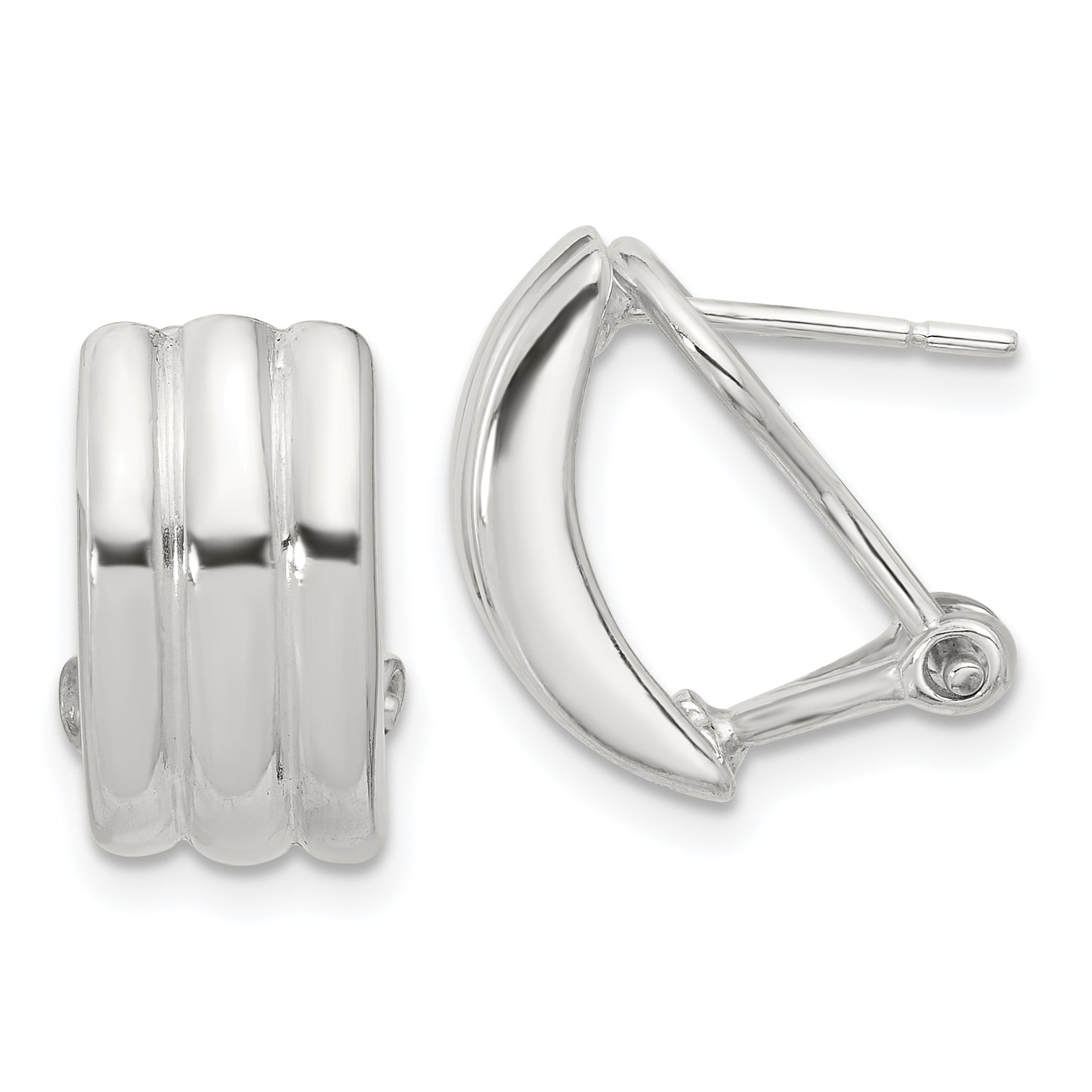 Sterling Silver Polished Striped Texture Omega Back Earrings Main image