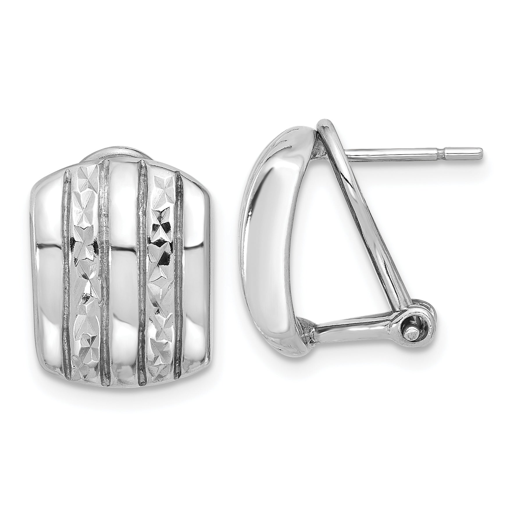 Sterling Silver Rhod-plated Polished and Textured Omega Back Earrings Main image