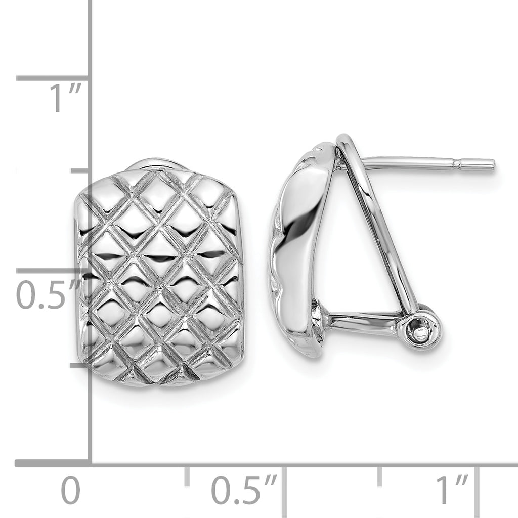 Sterling Silver Rhod-plated Polished and Patterned Omega Back Earrings