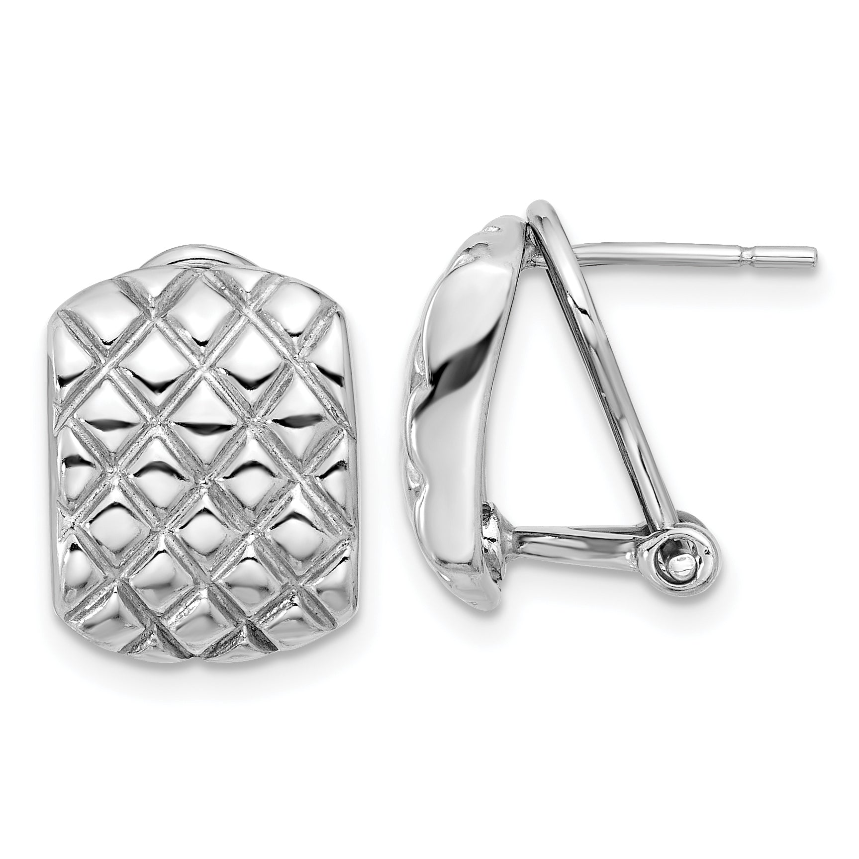 Sterling Silver Rhod-plated Polished and Patterned Omega Back Earrings Main image