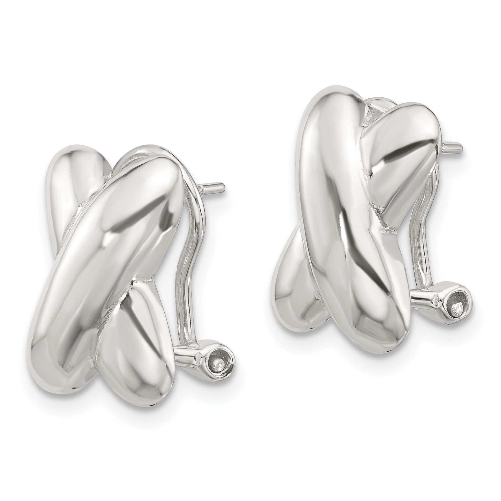 Sterling Silver Polished X Design Omega Back Earrings Secondary image