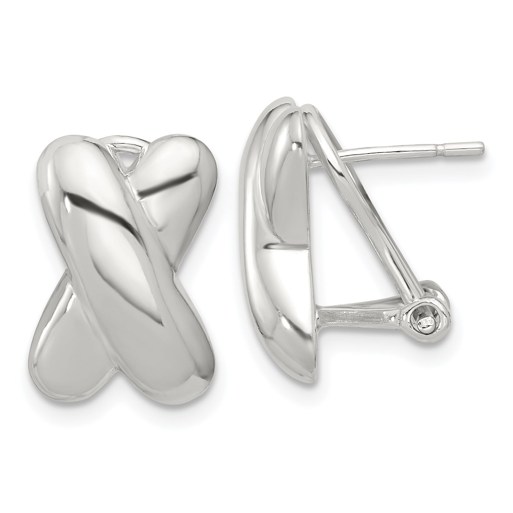 Sterling Silver Polished X Design Omega Back Earrings Main image