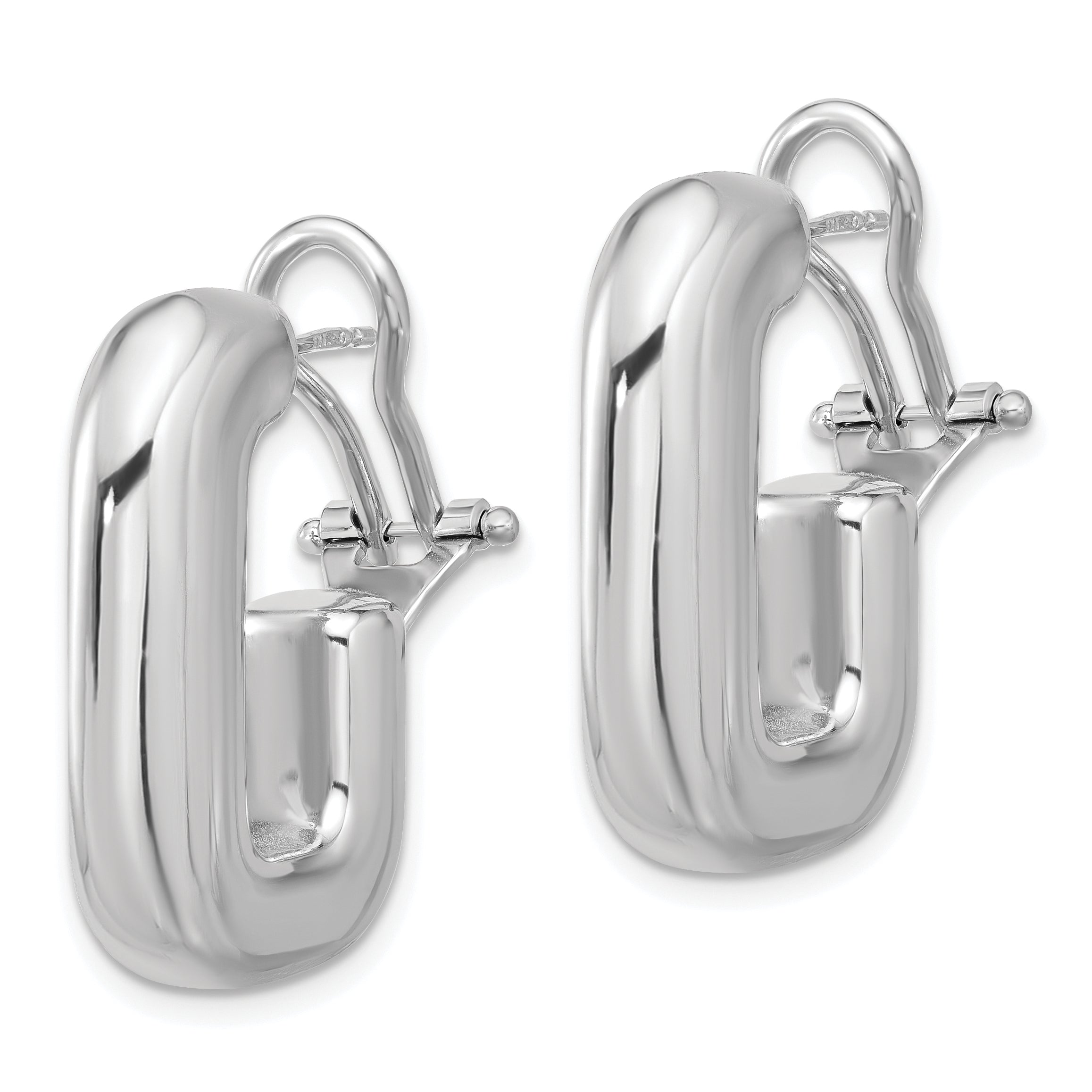 Sterling Silver RH-plated Polished J-Hoop Omega Back Post Earrings Secondary image