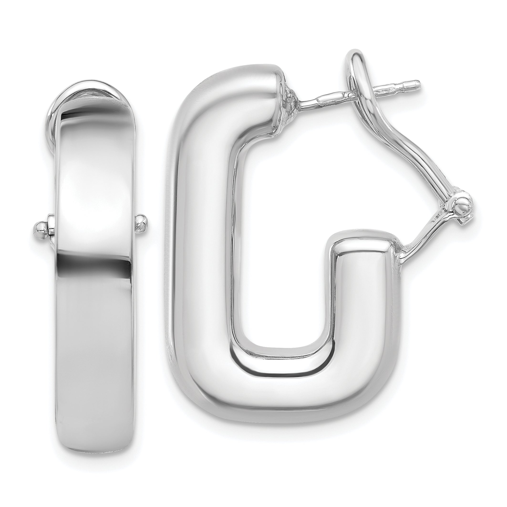 Sterling Silver RH-plated Polished J-Hoop Omega Back Post Earrings Main image