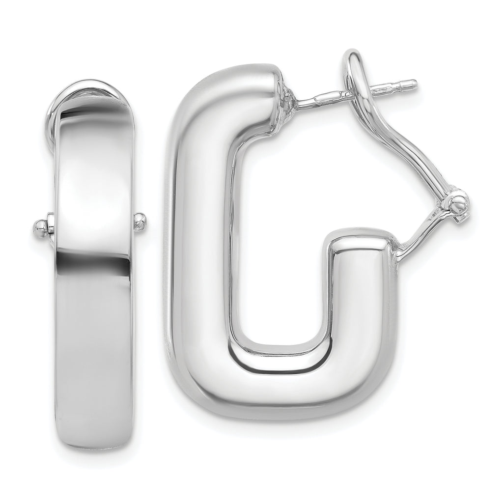 Sterling Silver RH-plated Polished J-Hoop Omega Back Post Earrings