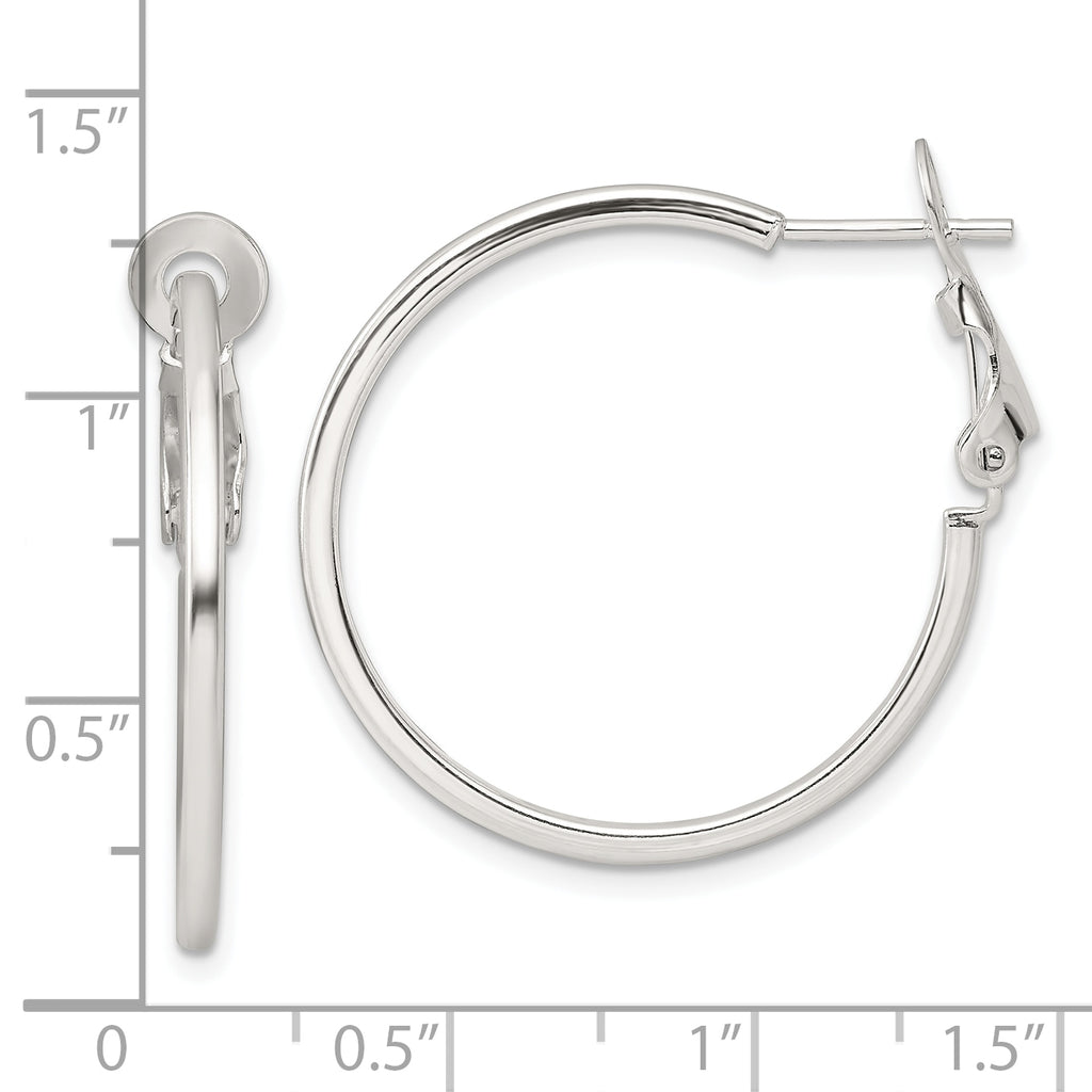 Sterling Silver Polished 1.75mm Omega Back Round Hoop Earrings