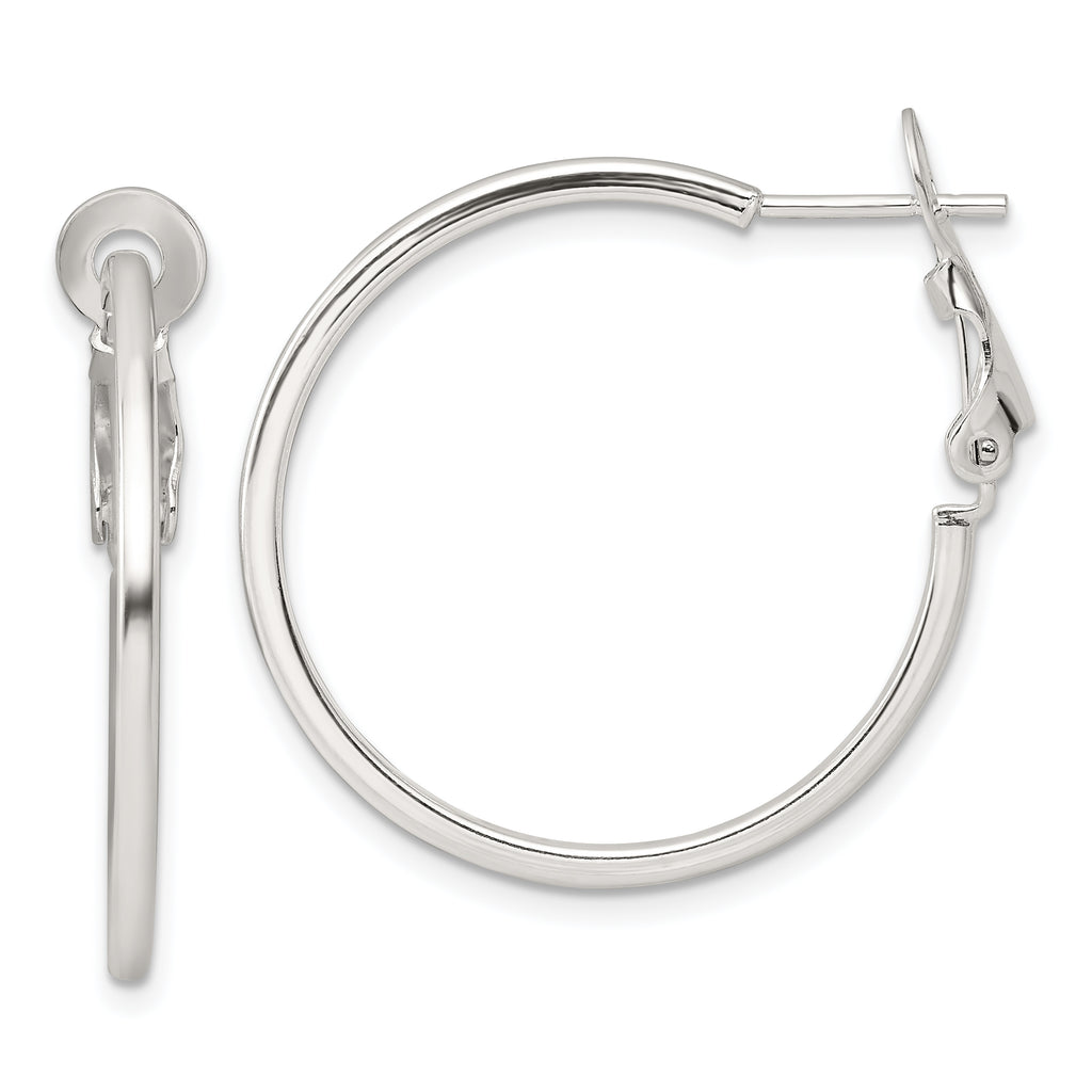 Sterling Silver Polished 1.75mm Omega Back Round Hoop Earrings