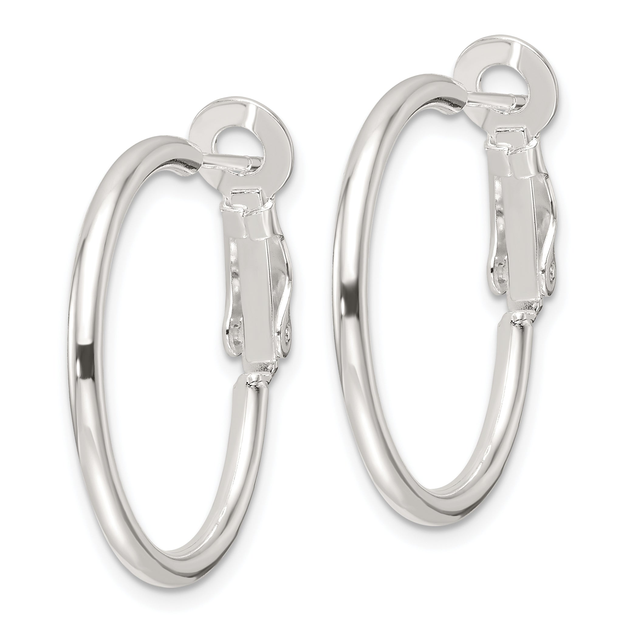 Sterling Silver Polished 25x2mm Omega Back Round Hoop Earrings