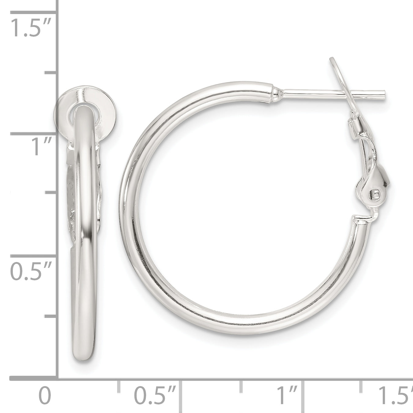 Sterling Silver Polished 25x2mm Omega Back Round Hoop Earrings