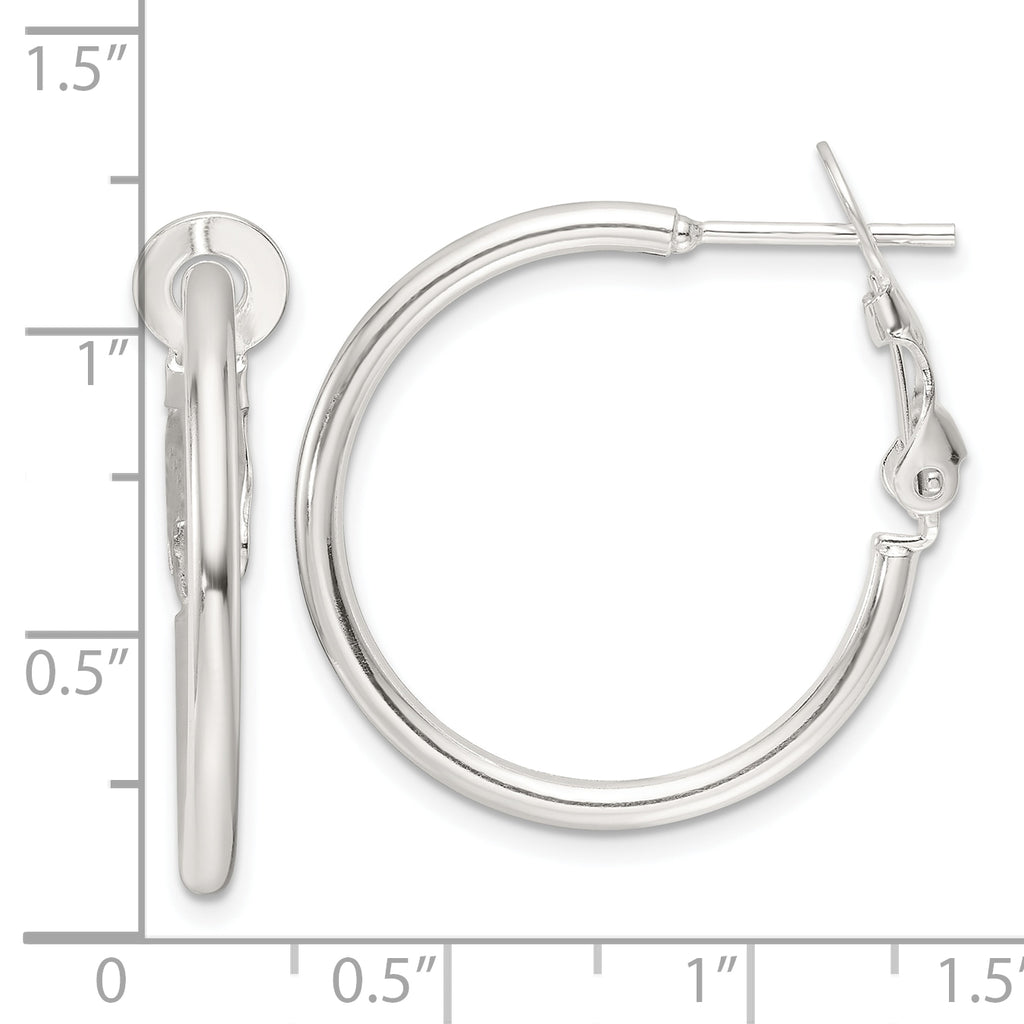 Sterling Silver Polished 25x2mm Omega Back Round Hoop Earrings