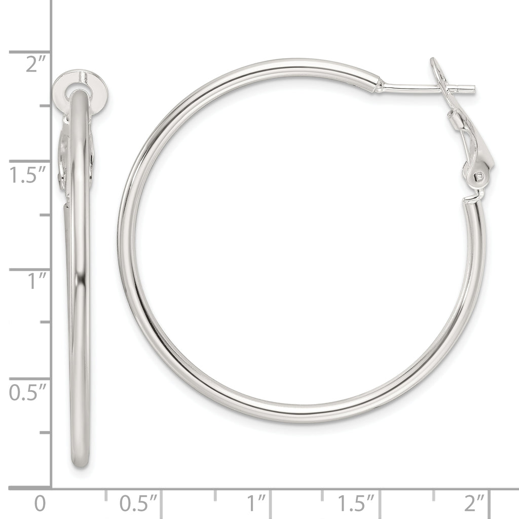 Sterling Silver Polished 41x2mm Omega Back Round Hoop Earrings
