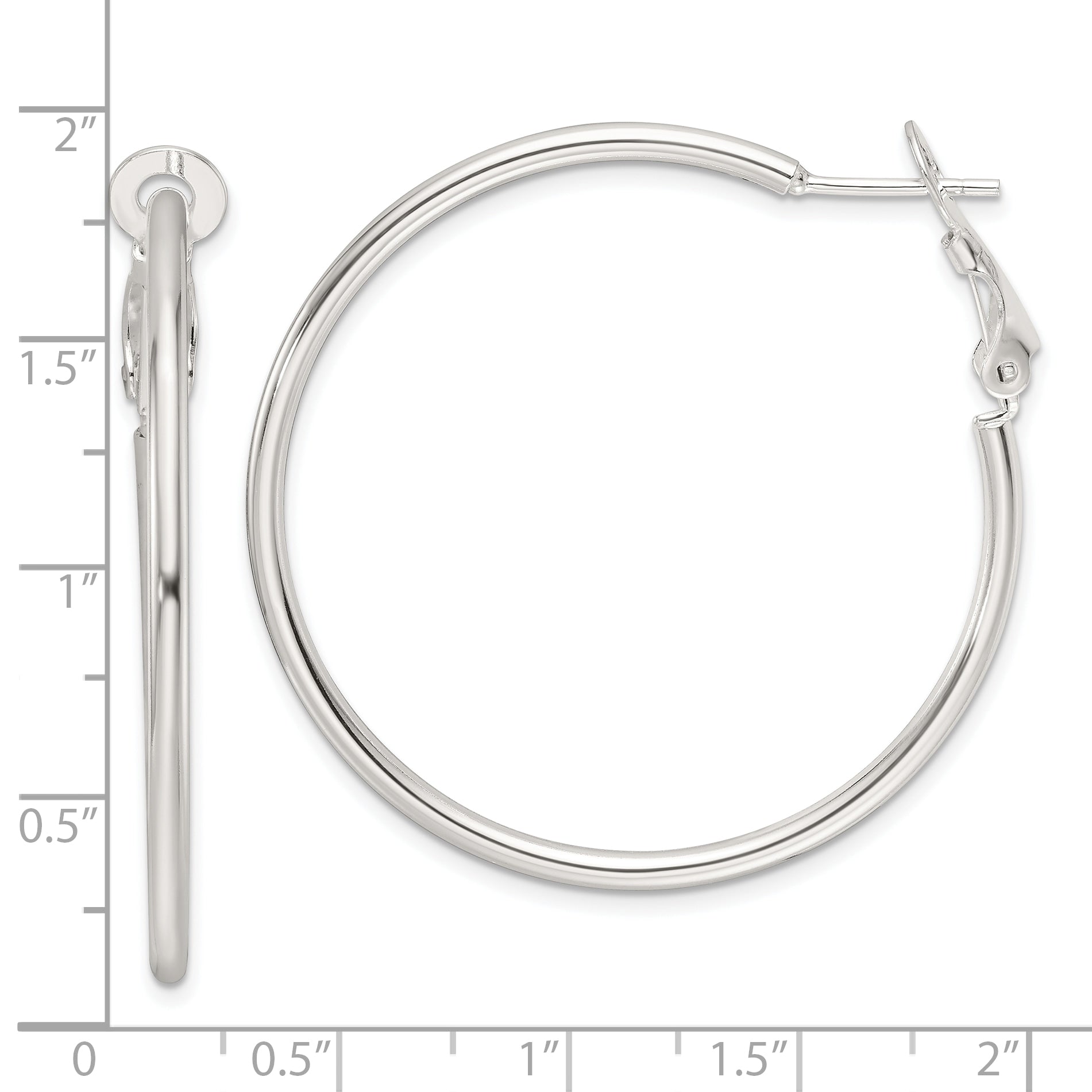 Sterling Silver Polished 41x2mm Omega Back Round Hoop Earrings