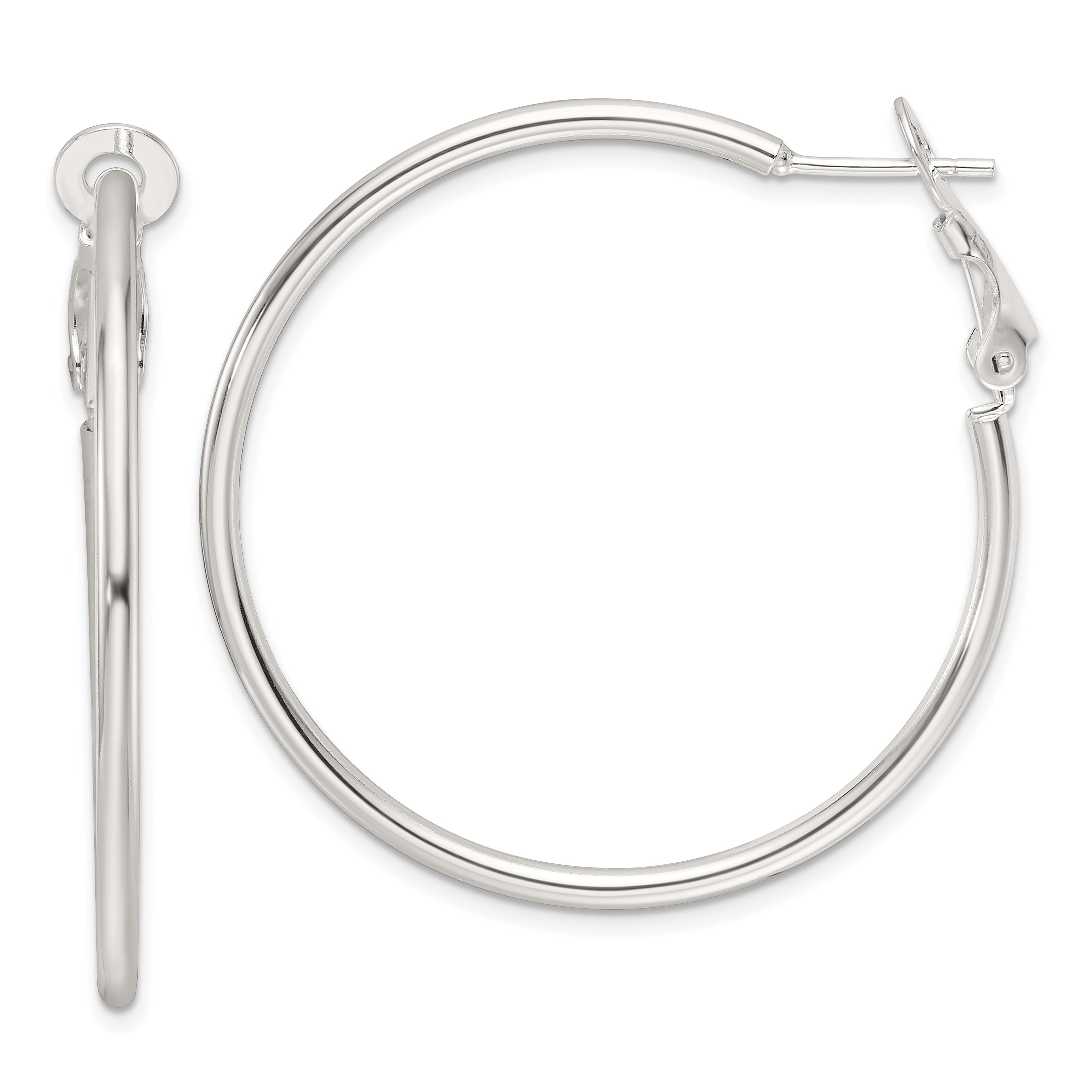 Sterling Silver Polished 41x2mm Omega Back Round Hoop Earrings Main image
