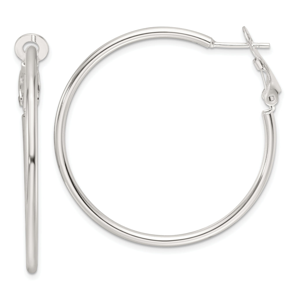 Sterling Silver Polished 41x2mm Omega Back Round Hoop Earrings