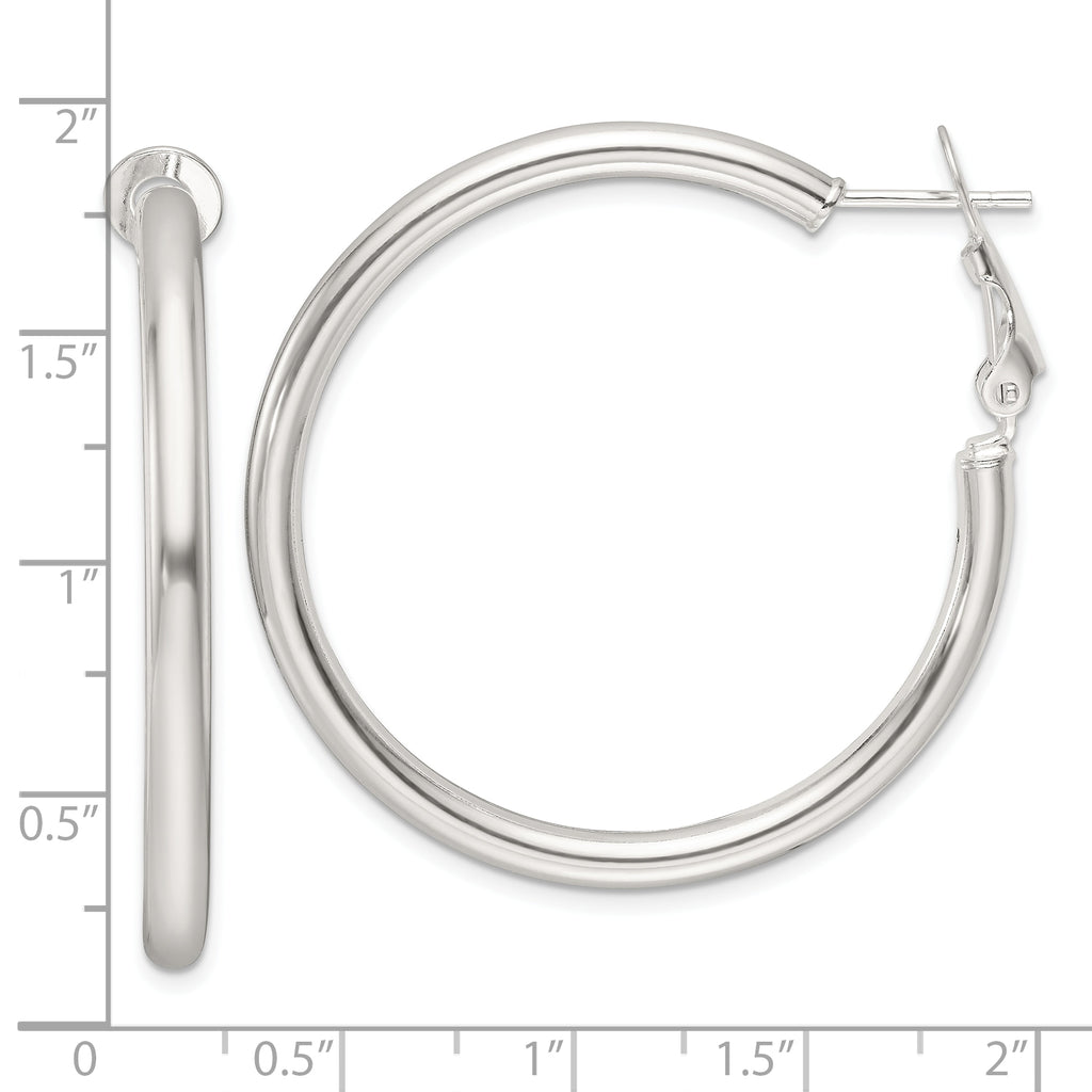 Sterling Silver Polished 40x3.25mm Omega Back Round Hoop Earrings