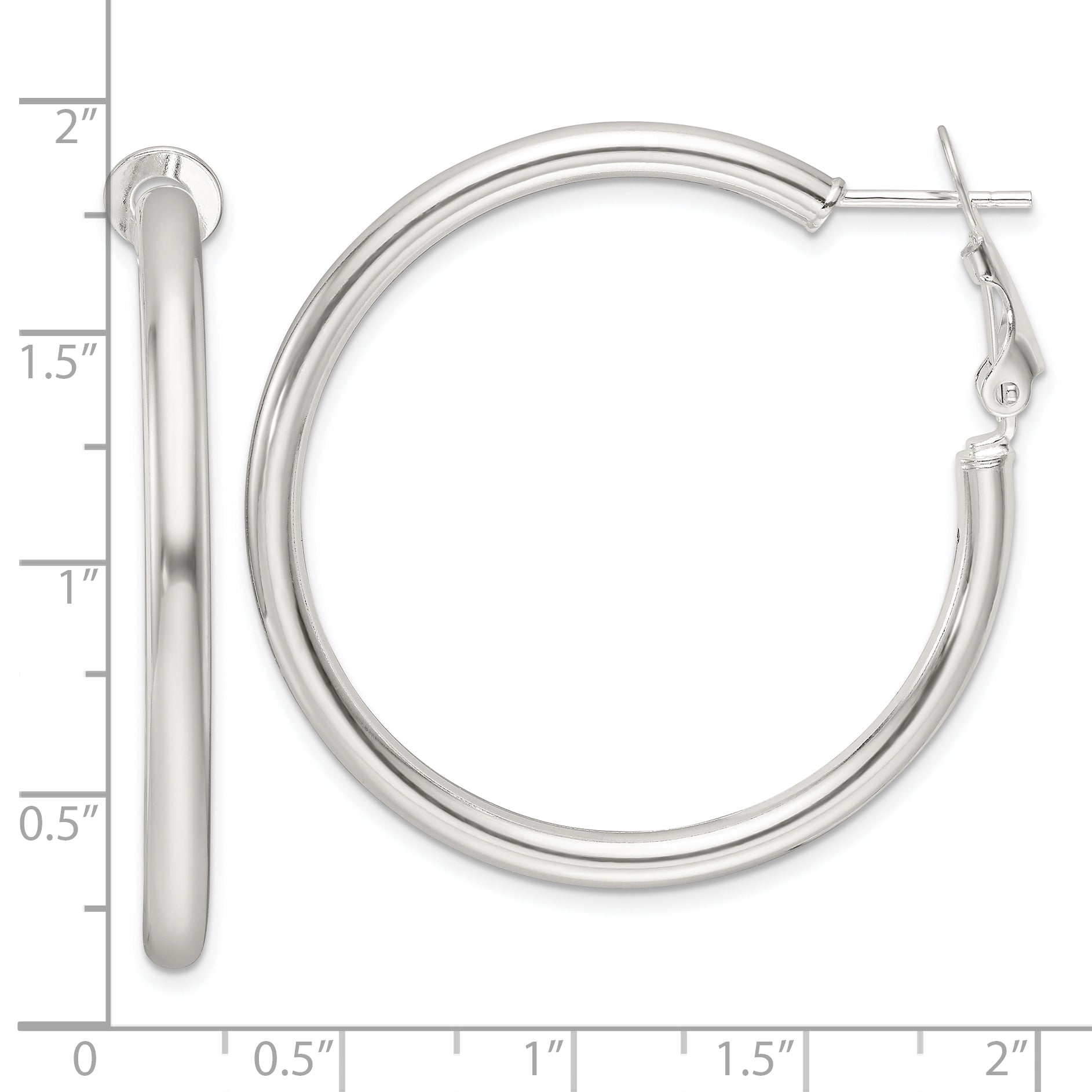 Sterling Silver Polished 40x3.25mm Omega Back Round Hoop Earrings
