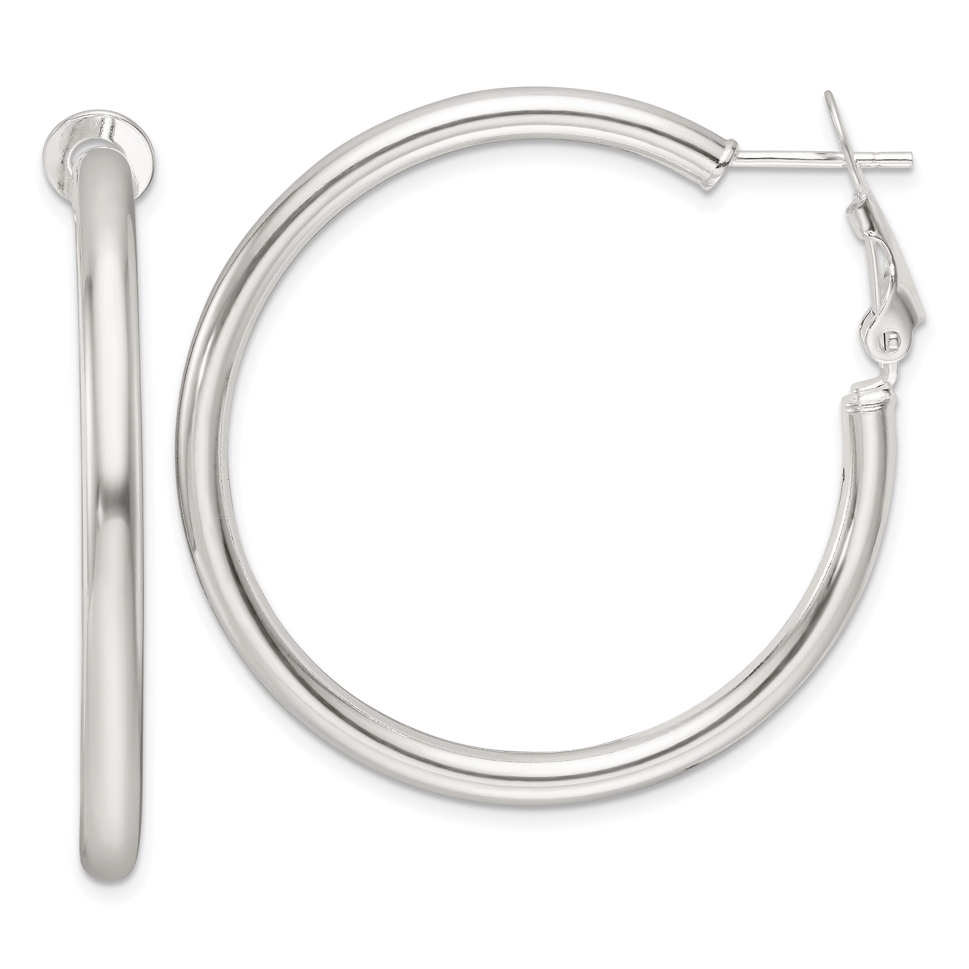 Sterling Silver Polished 40x3.25mm Omega Back Round Hoop Earrings Main image