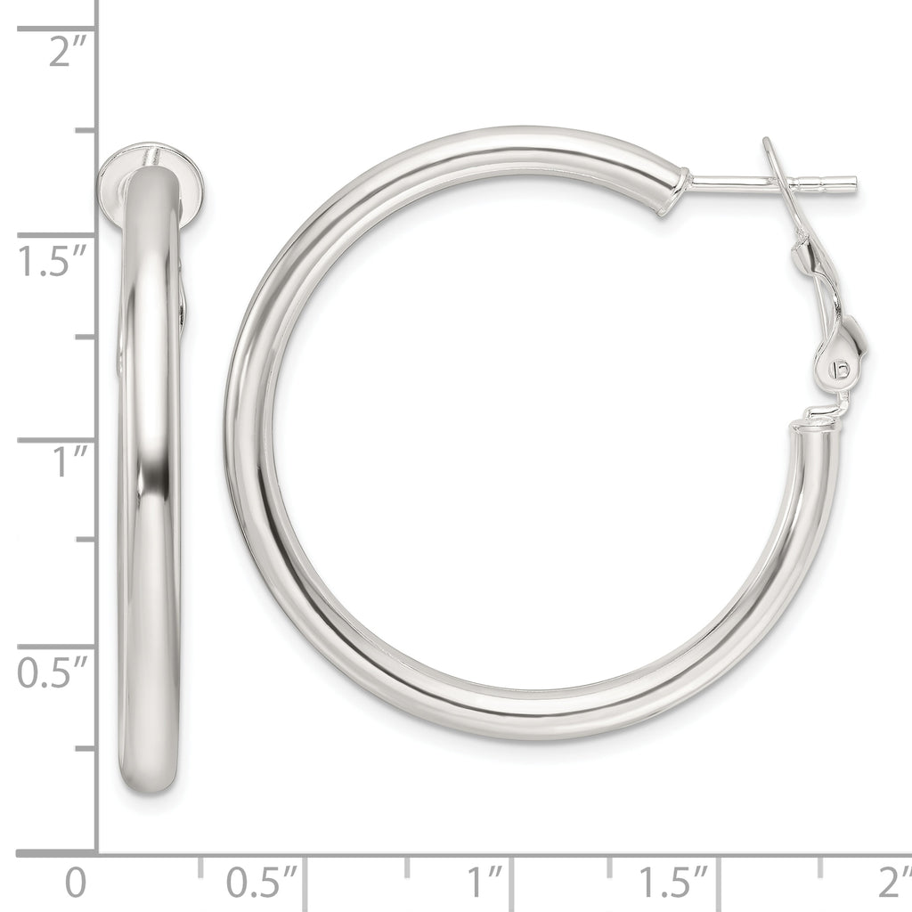 Sterling Silver Polished 3.25mm Omega Back Round Hoop Earrings