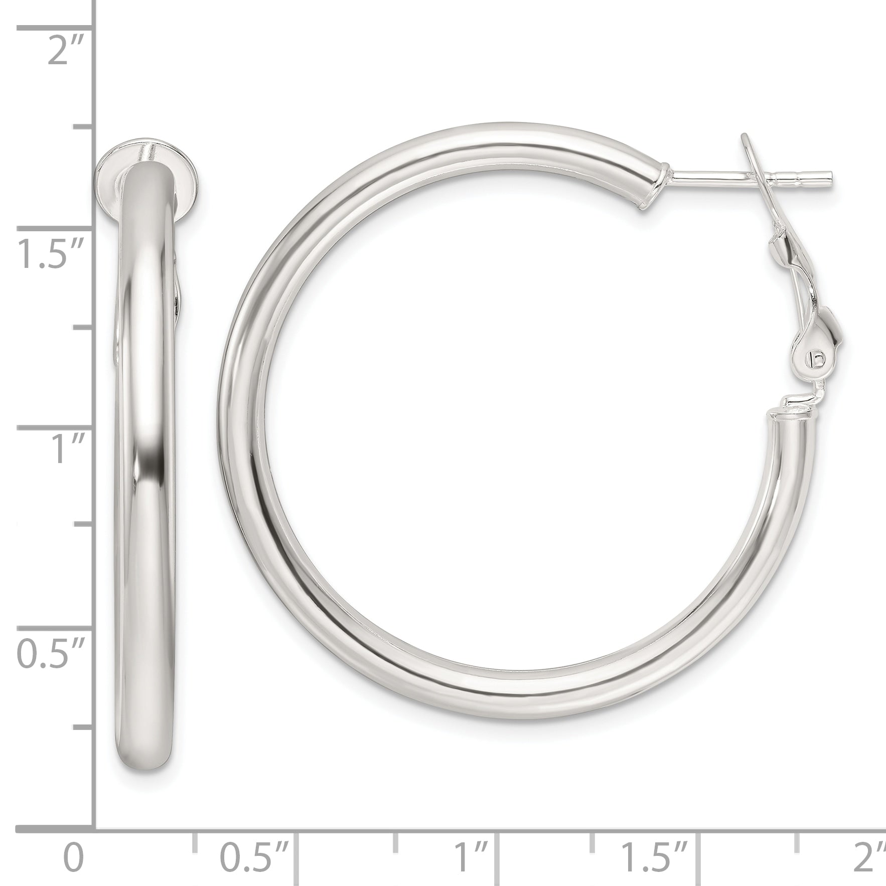 Sterling Silver Polished 3.25mm Omega Back Round Hoop Earrings