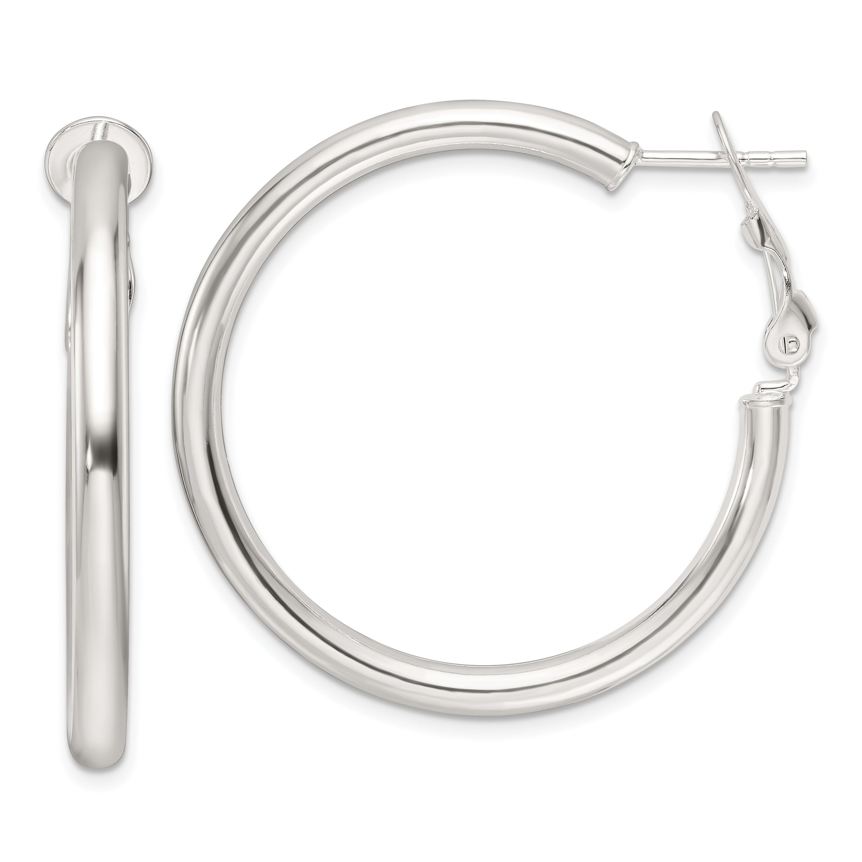 Sterling Silver Polished 3.25mm Omega Back Round Hoop Earrings Main image