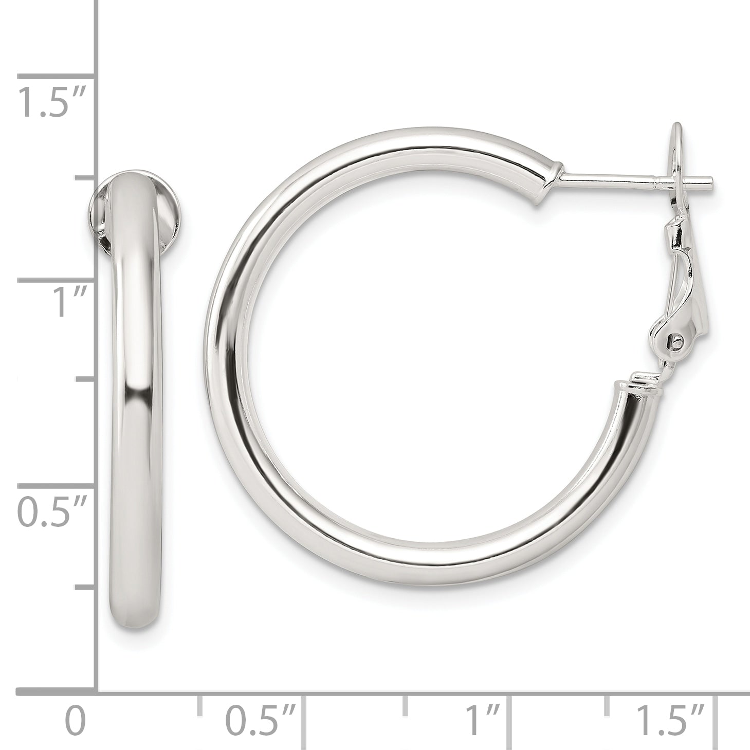 Sterling Silver Polished 3.25mm Omega Back Round Hoop Earrings