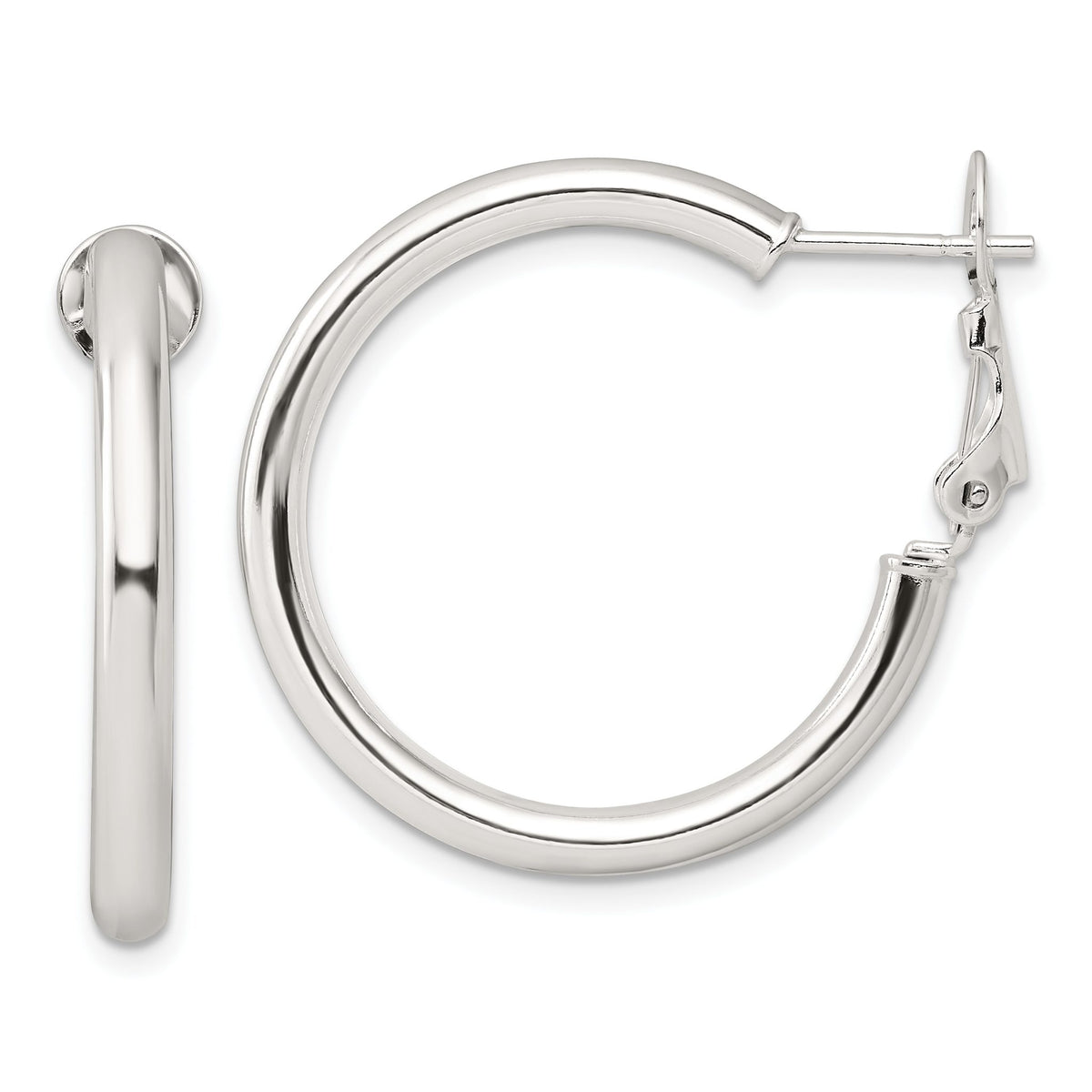 Omega Back Round Hoop Earrings in Sterling Silver, 3.2x30mm - Sophia Jewelers Main image