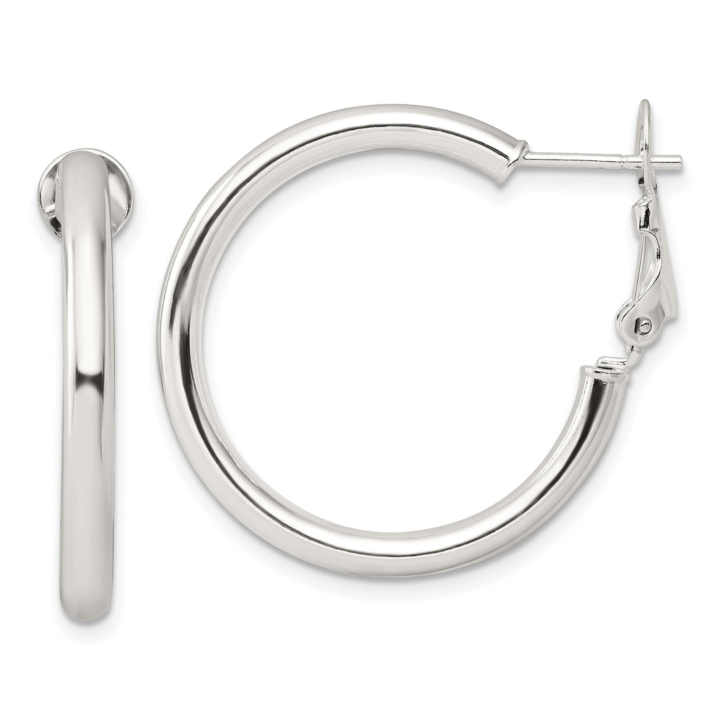 Sterling Silver Polished 3.25mm Omega Back Round Hoop Earrings