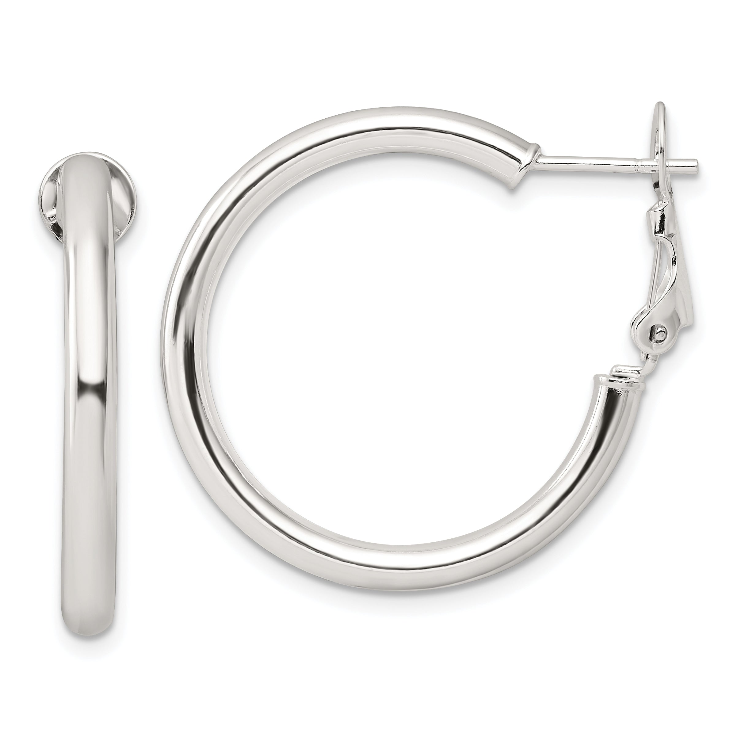 Sterling Silver Polished 3.25mm Omega Back Round Hoop Earrings