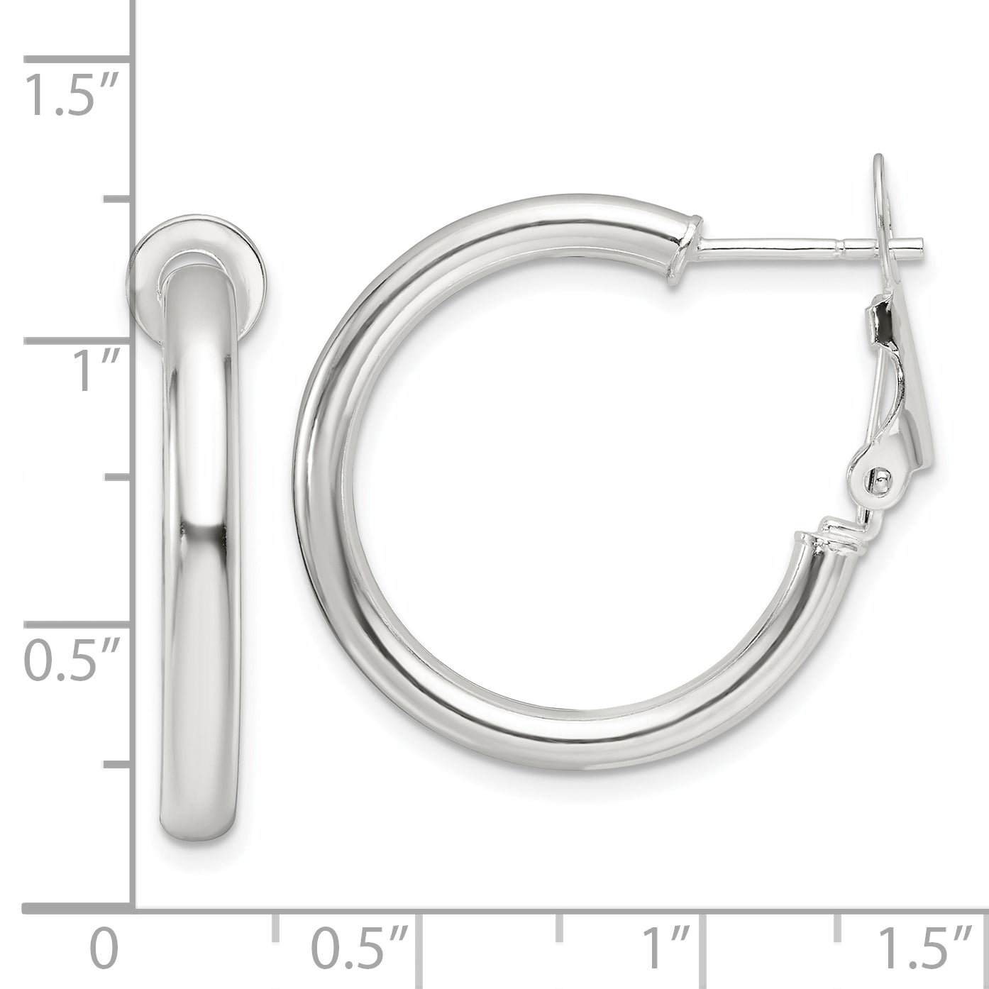 Sterling Silver Polished 3.25mm Omega Back Round Hoop Earrings