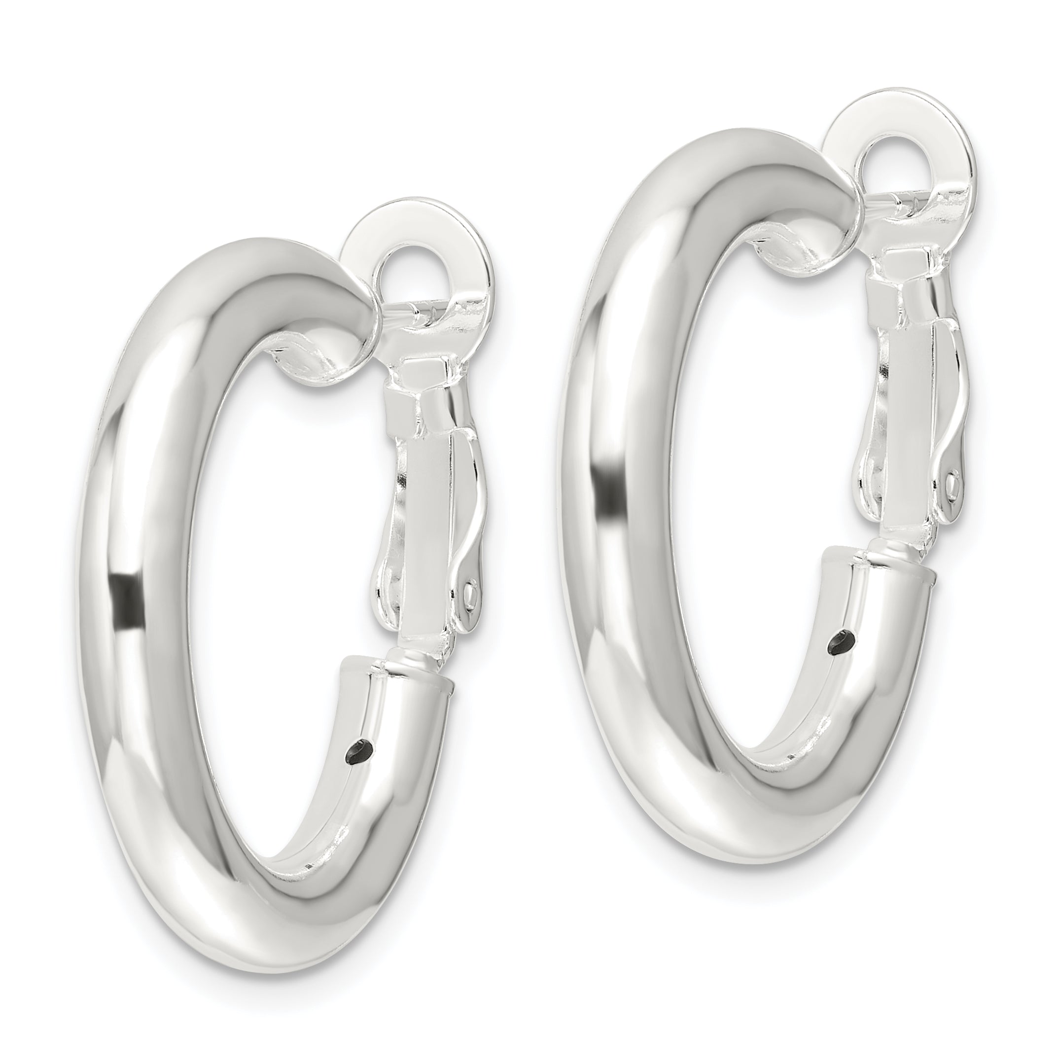 Sterling Silver Polished 25.5x4mm Omega Back Round Hoop Earrings Secondary image