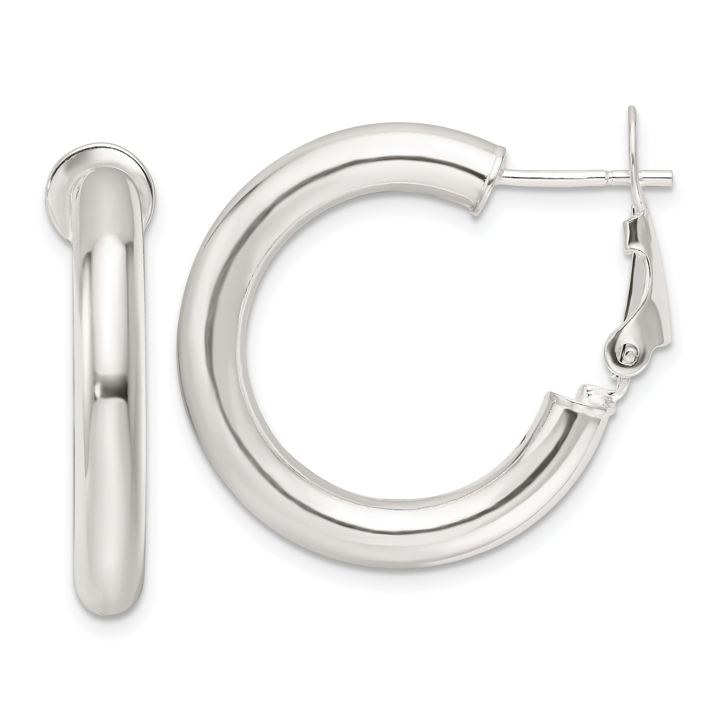 Sterling Silver Polished 25.5x4mm Omega Back Round Hoop Earrings Main image