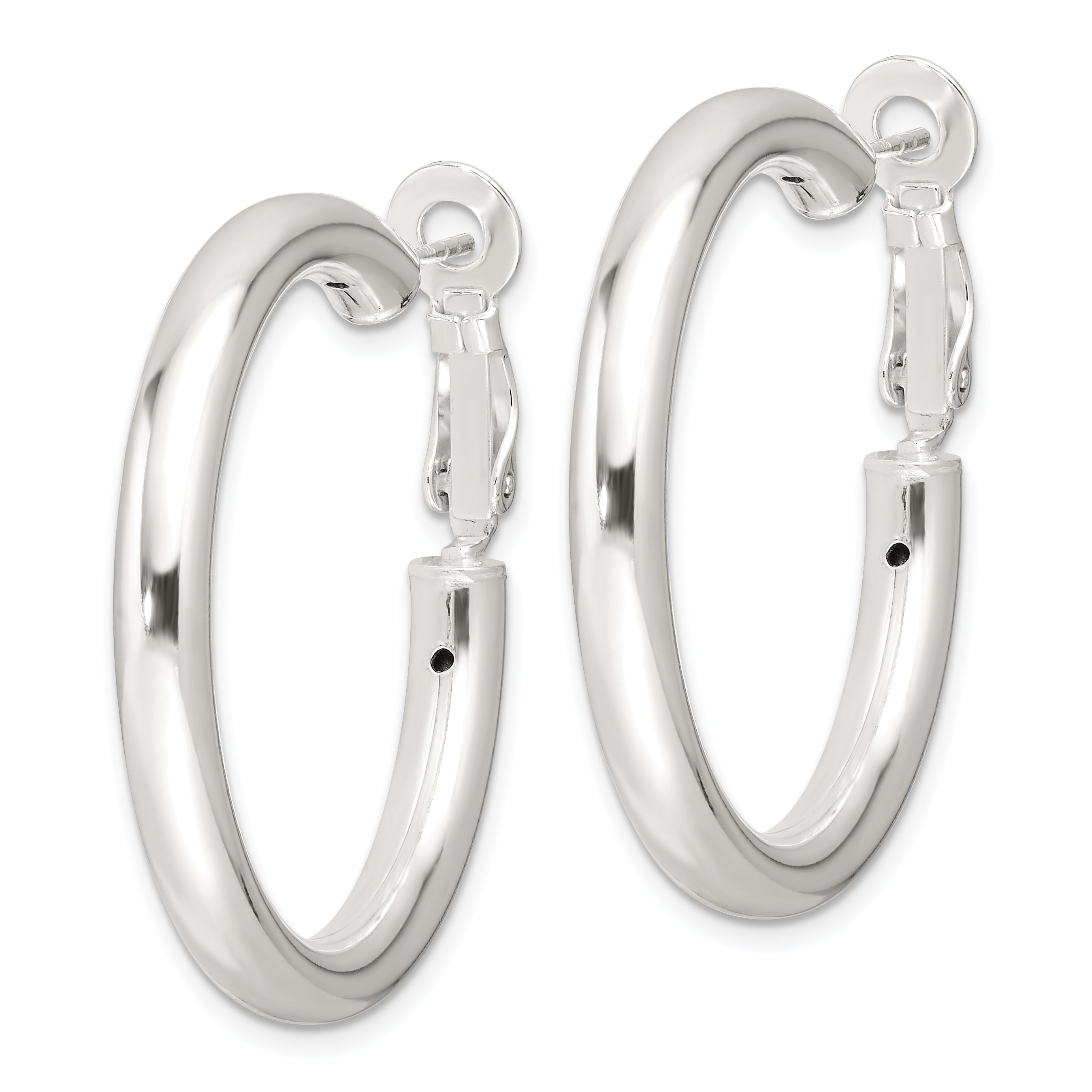 Sterling Silver Polished 4mm Omega Back Round Hoop Earrings Secondary image