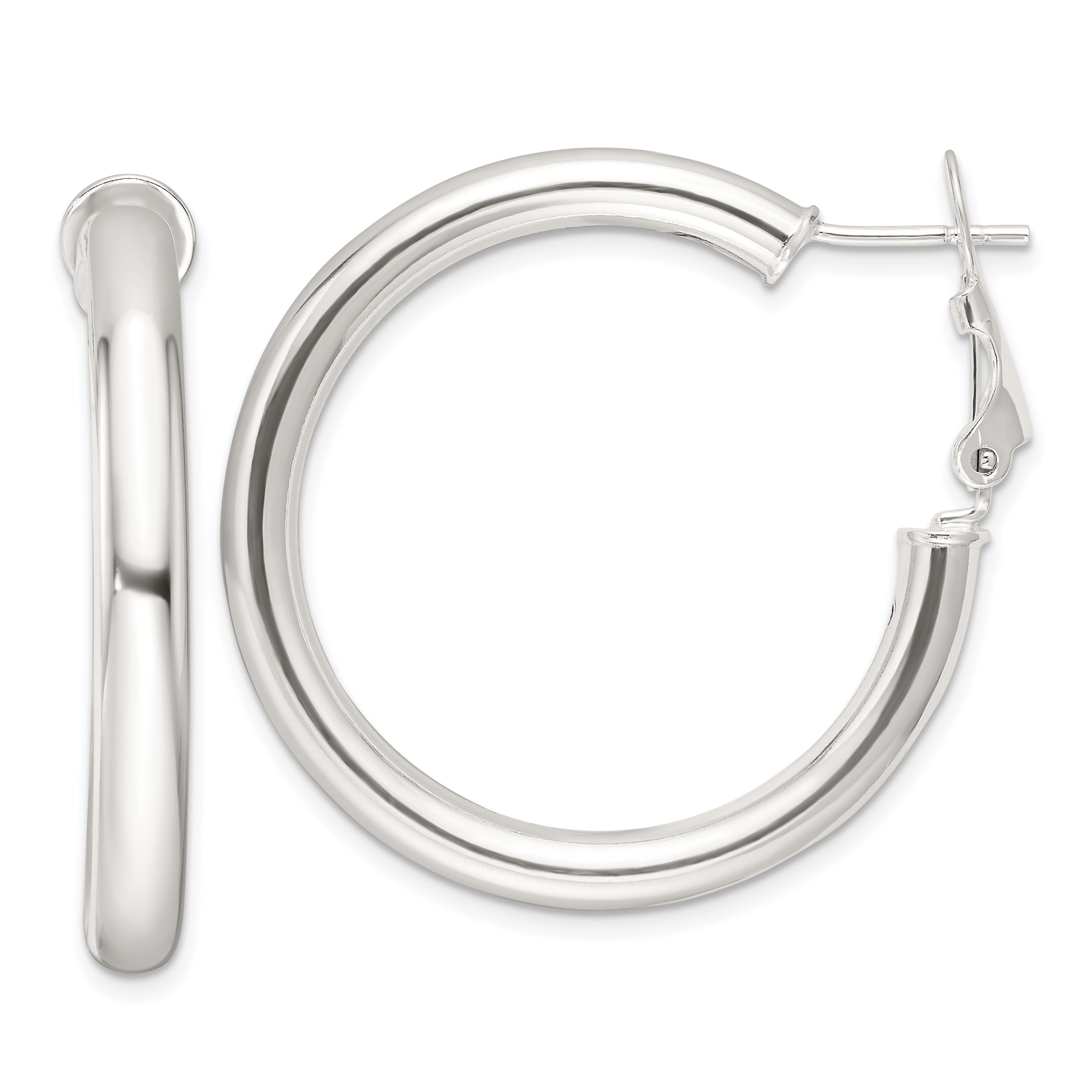 Sterling Silver Polished 4mm Omega Back Round Hoop Earrings Main image