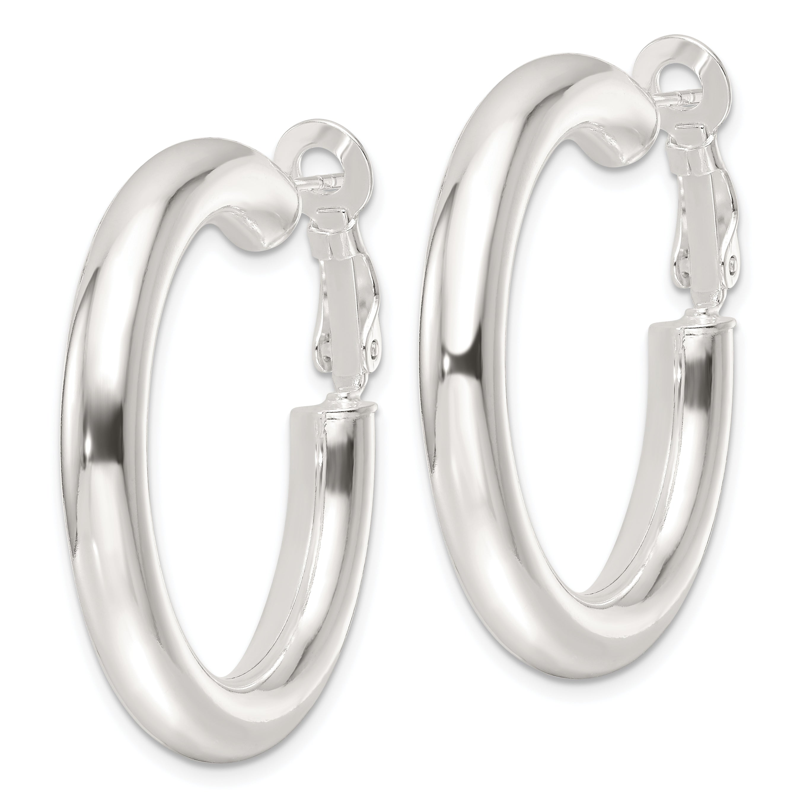 Sterling Silver Polished 35x5mm Omega Back Round Hoop Earrings