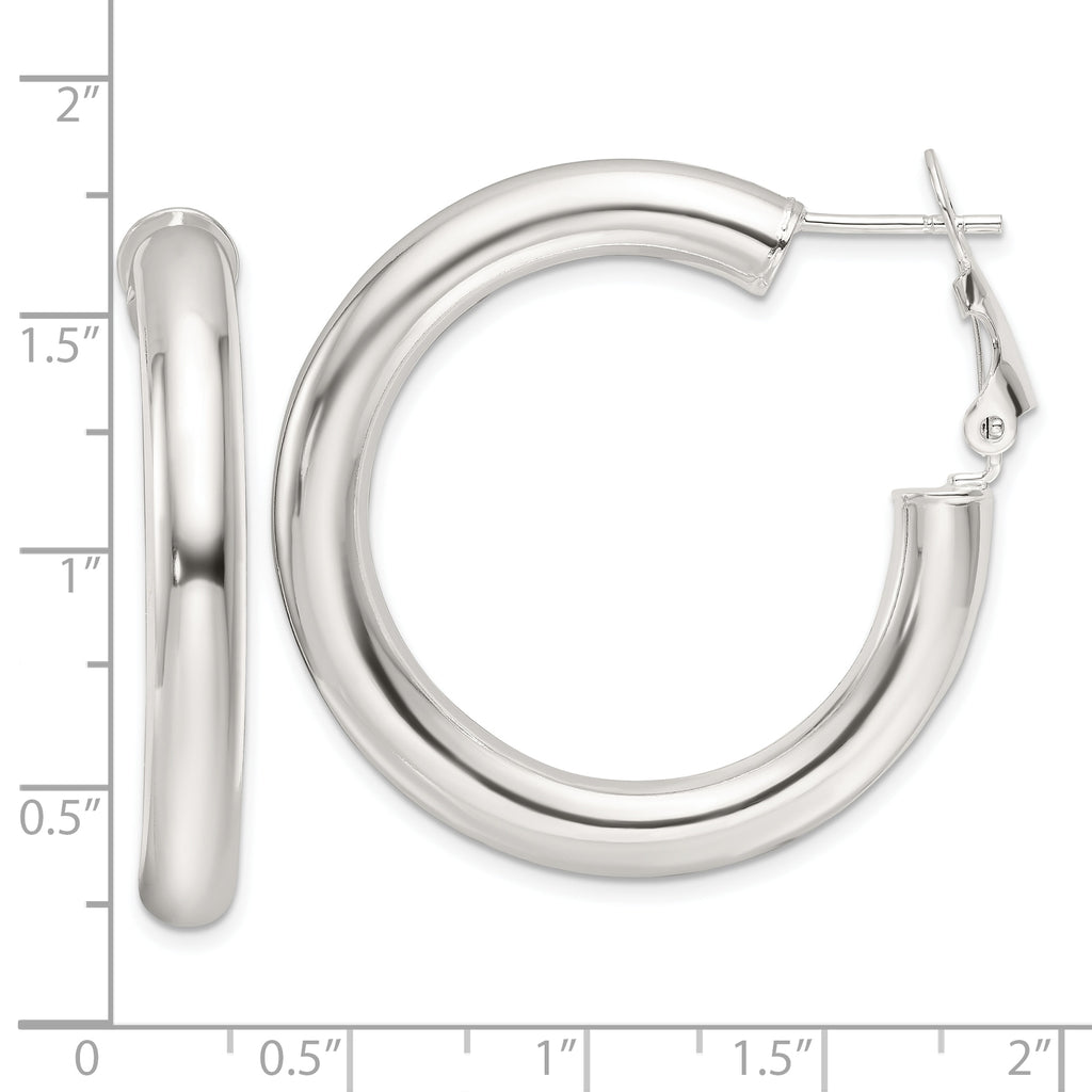 Sterling Silver Polished 35x5mm Omega Back Round Hoop Earrings