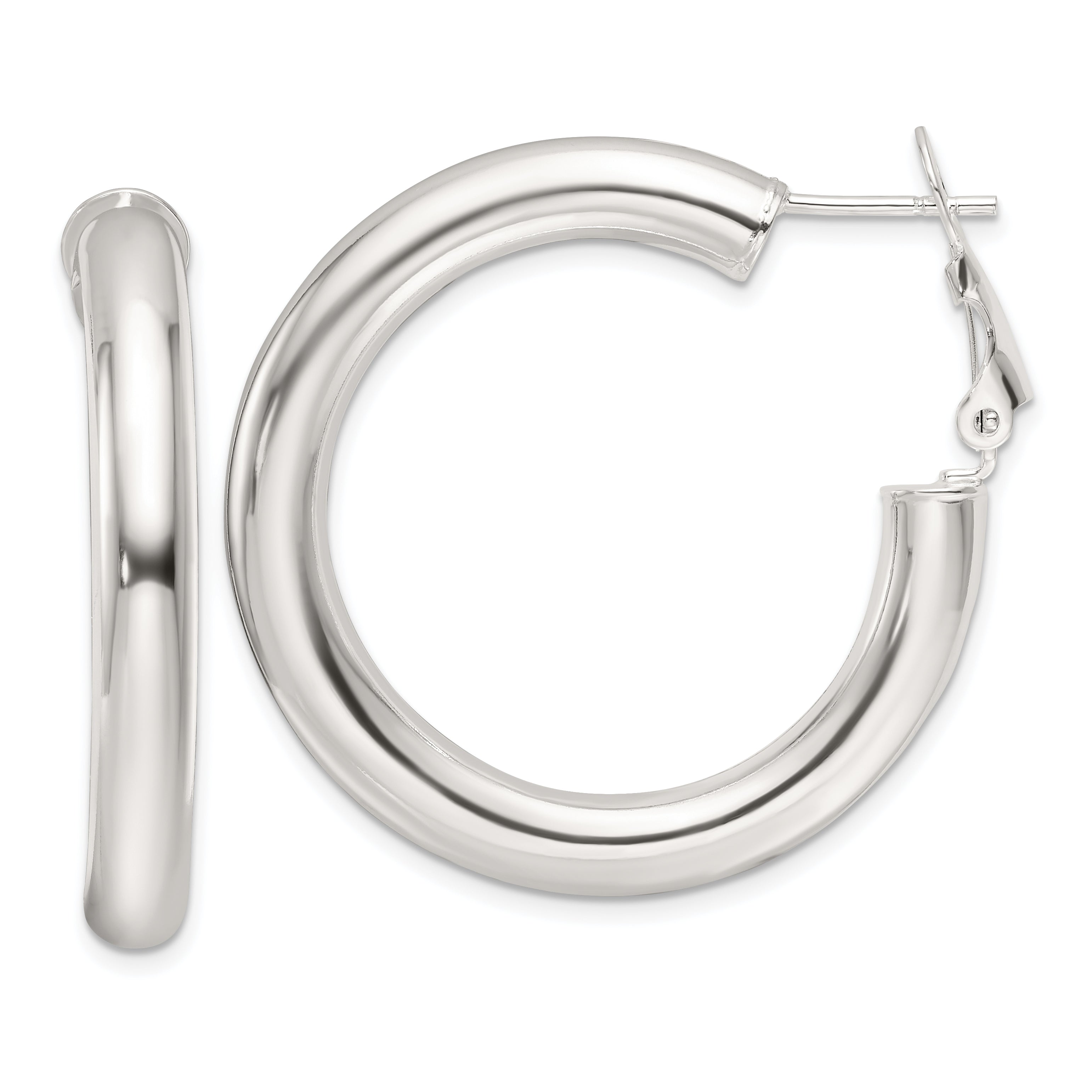 Sterling Silver Polished 35x5mm Omega Back Round Hoop Earrings Main image