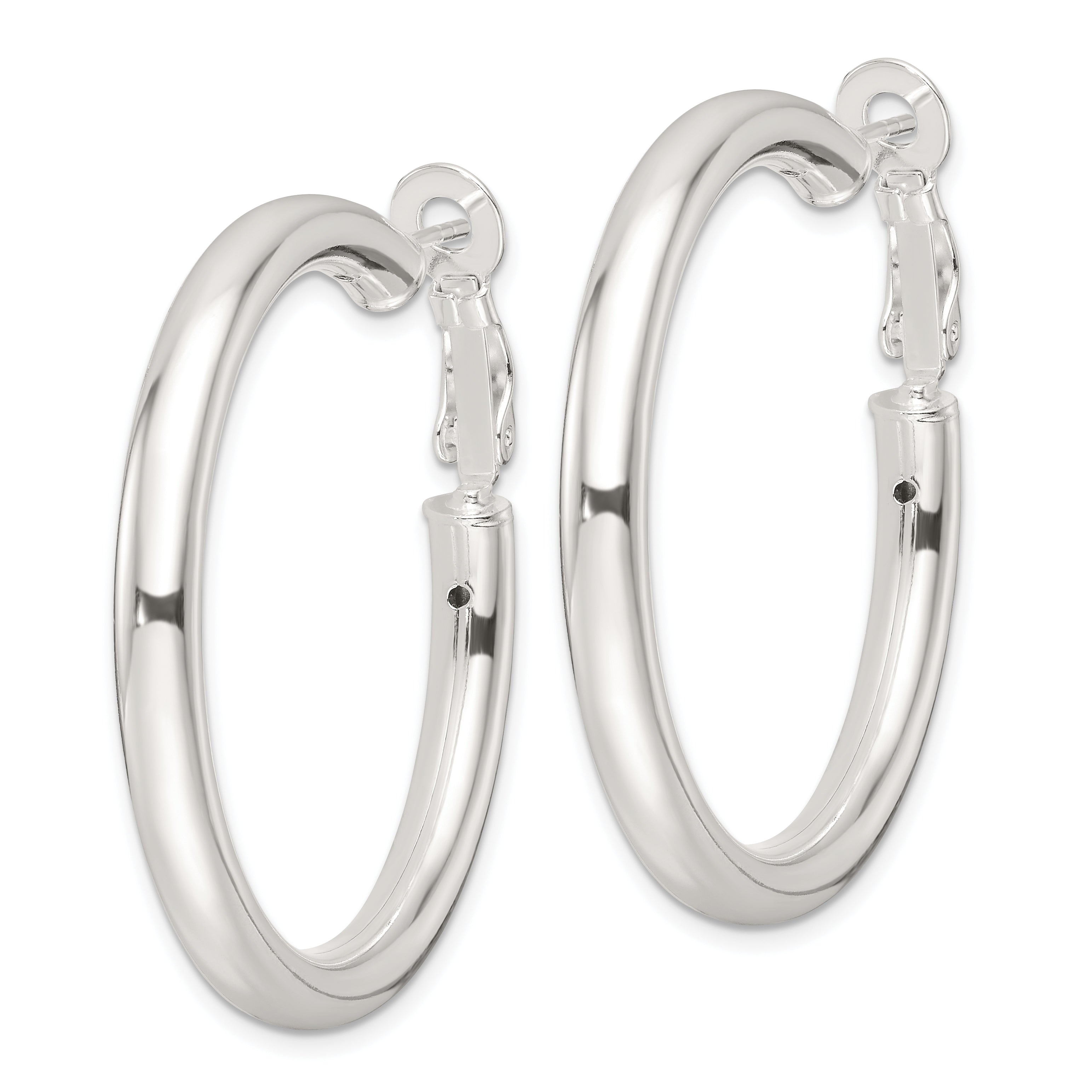 Sterling Silver Polished 40x4mm Omega Back Round Hoop Earrings Secondary image