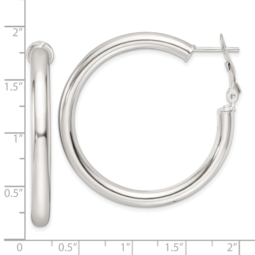 Sterling Silver Polished 40x4mm Omega Back Round Hoop Earrings