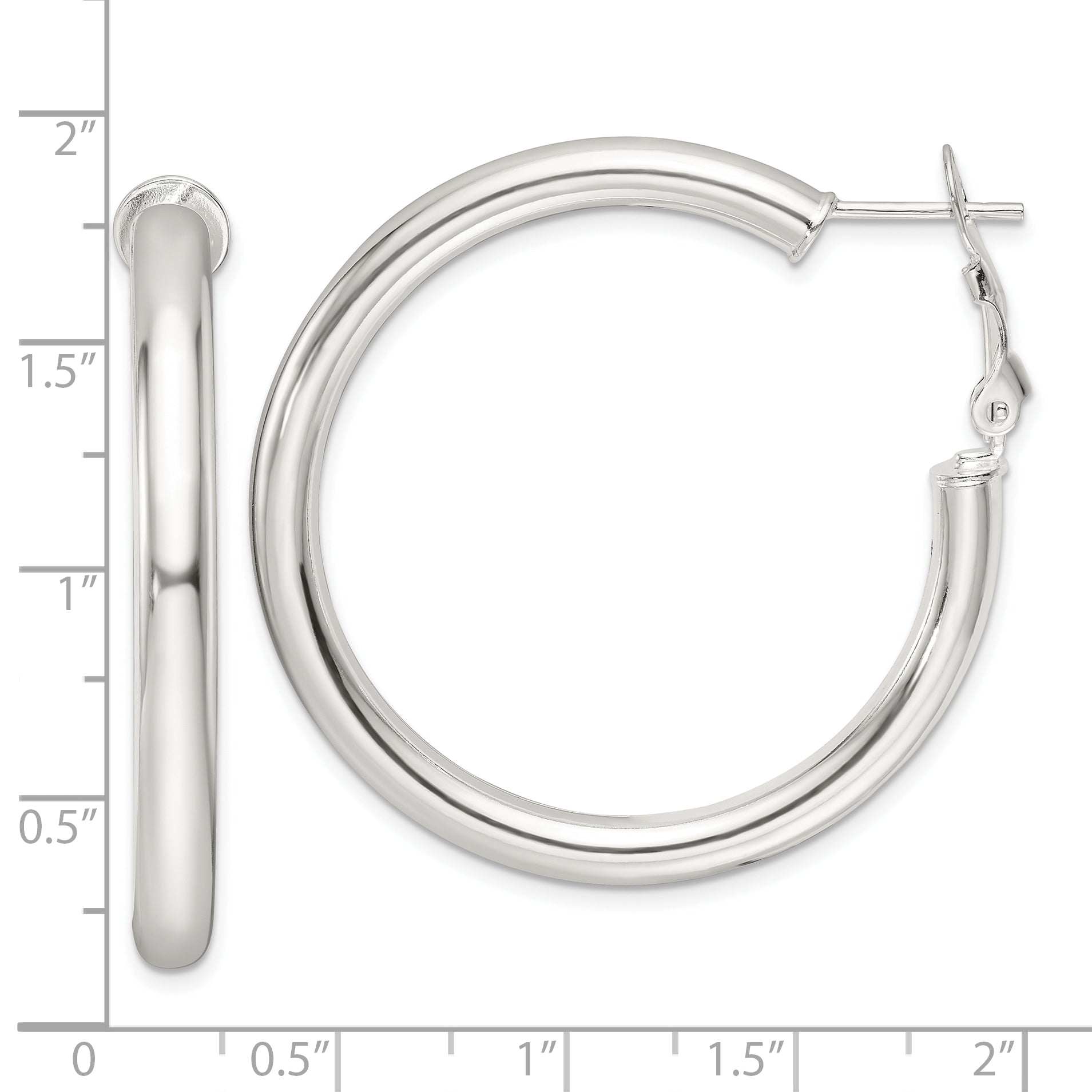 Sterling Silver Polished 40x4mm Omega Back Round Hoop Earrings
