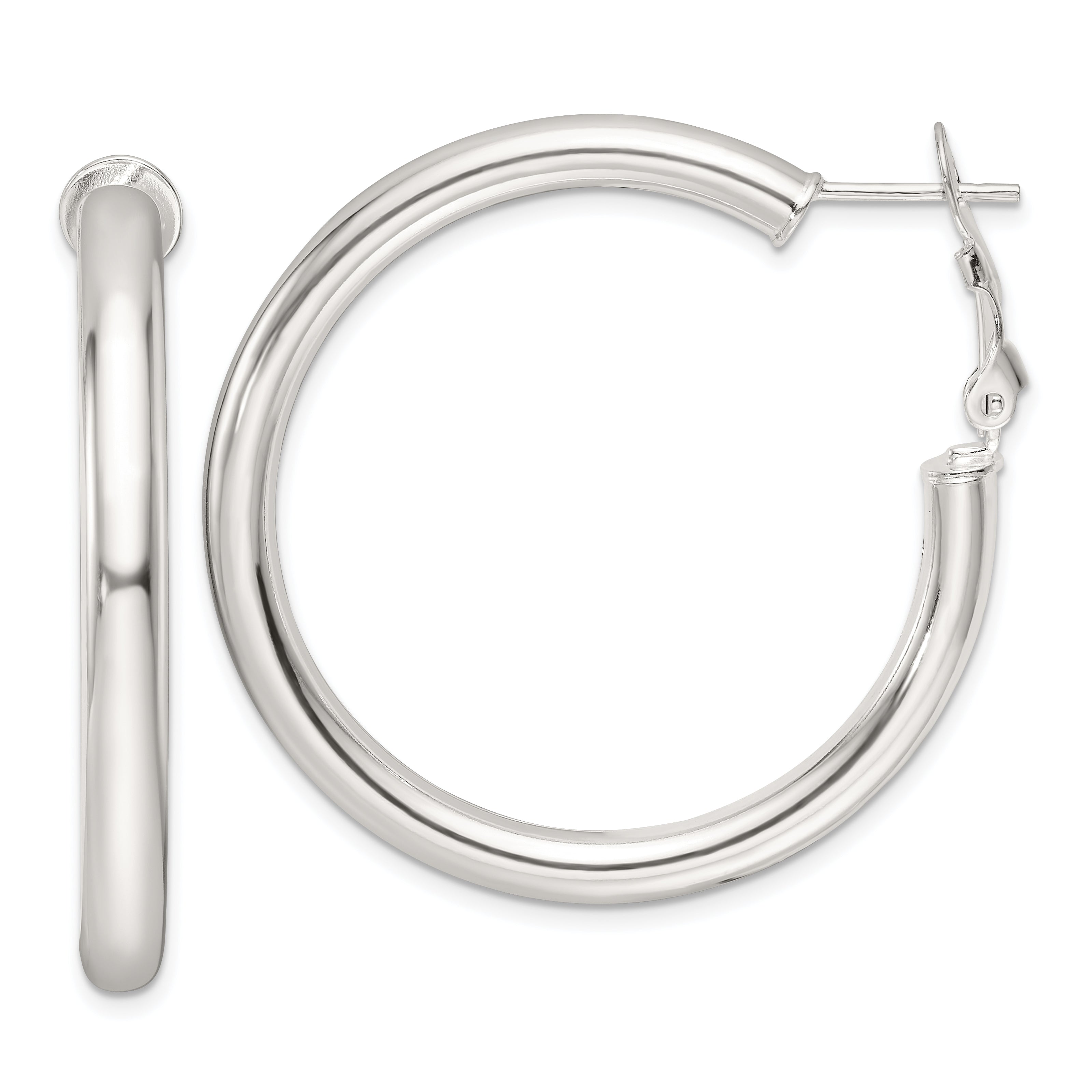 Sterling Silver Polished 40x4mm Omega Back Round Hoop Earrings Main image