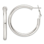 Sterling Silver Polished 40x4mm Omega Back Round Hoop Earrings