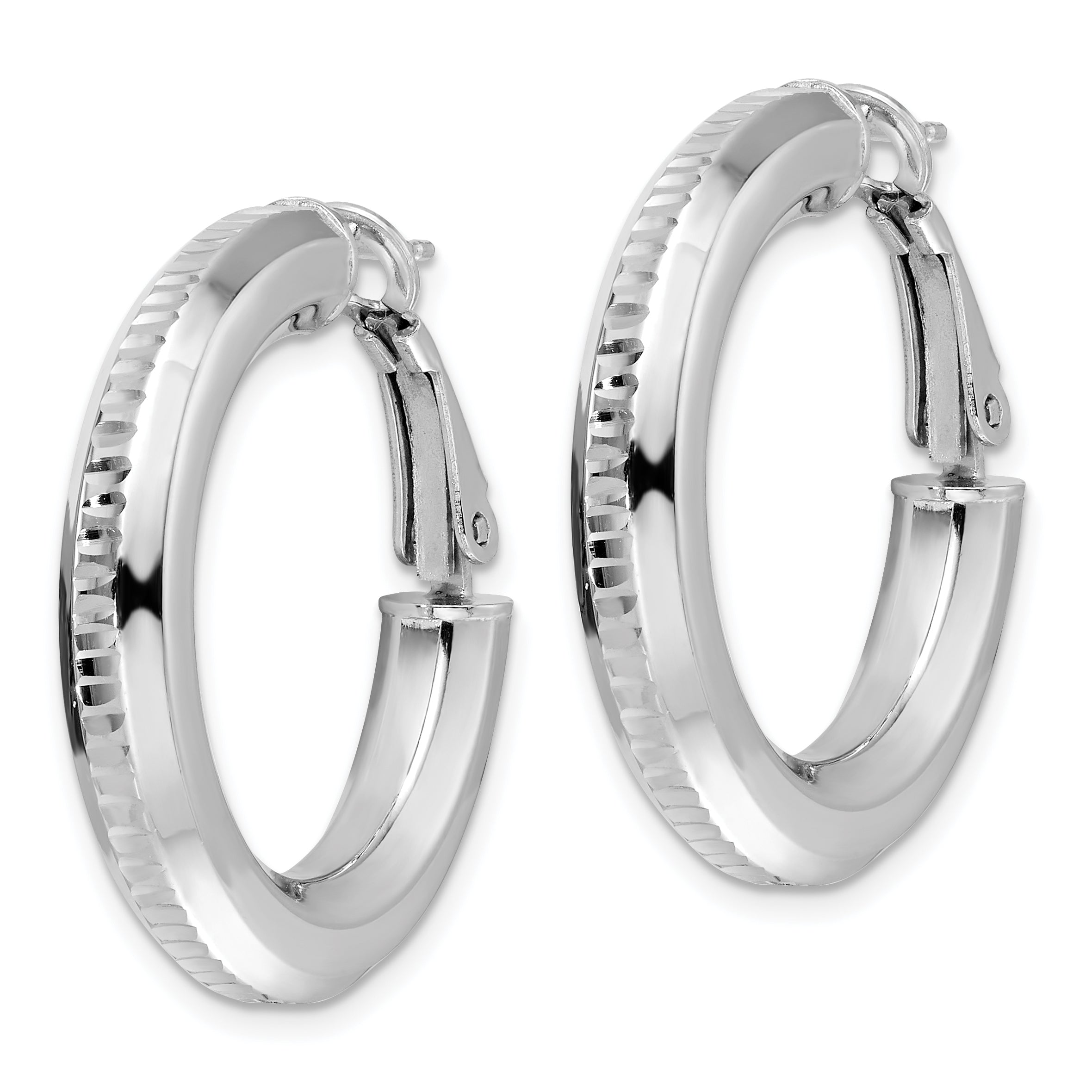 Sterling Silver RH-pltd D/C 4.75mm Omega Back Round Hoop Earrings Secondary image