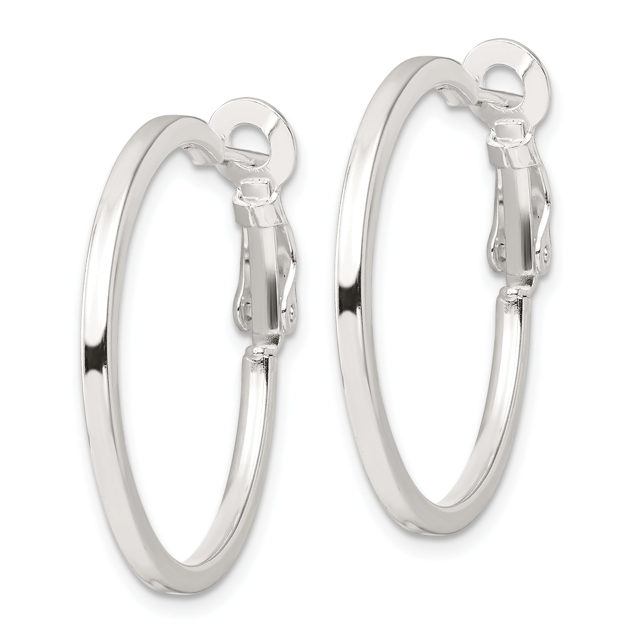 Sterling Silver 2mm Square Tube Omega Back Round Hoop Earrings Secondary image