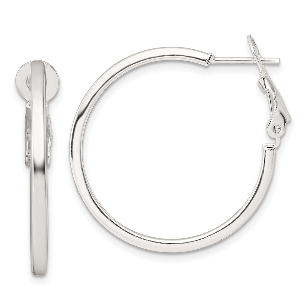 Sterling Silver 2mm Square Tube Omega Back Round Hoop Earrings