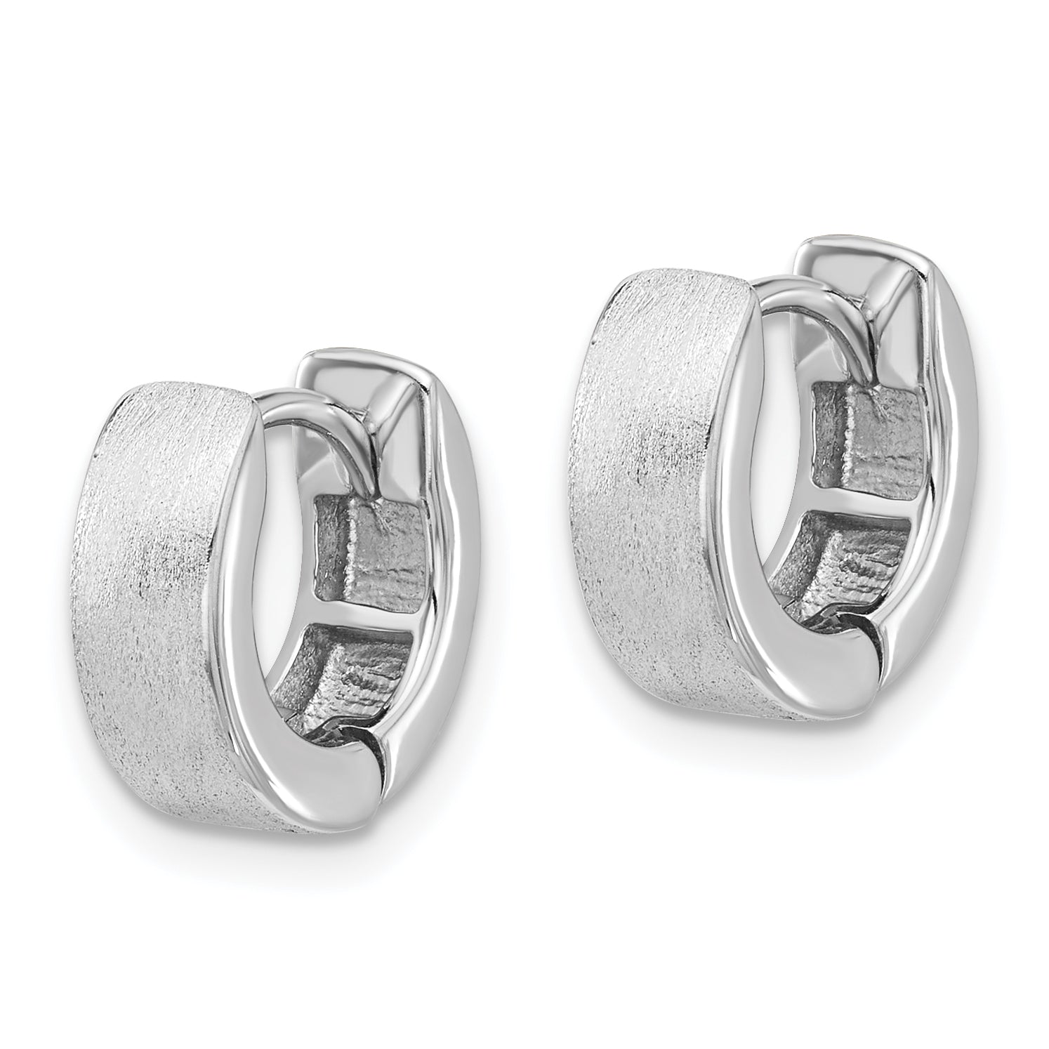 Sterling Silver Rhodium-plated Brushed 4x13mm Hinged Hoop Earrings Secondary image
