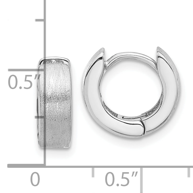 Sterling Silver Rhodium-plated Brushed 4x13mm Hinged Hoop Earrings