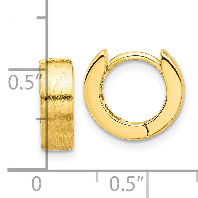 Sterling Silver Gold-tone Brushed 4x13mm Hinged Huggie Hoop Earrings